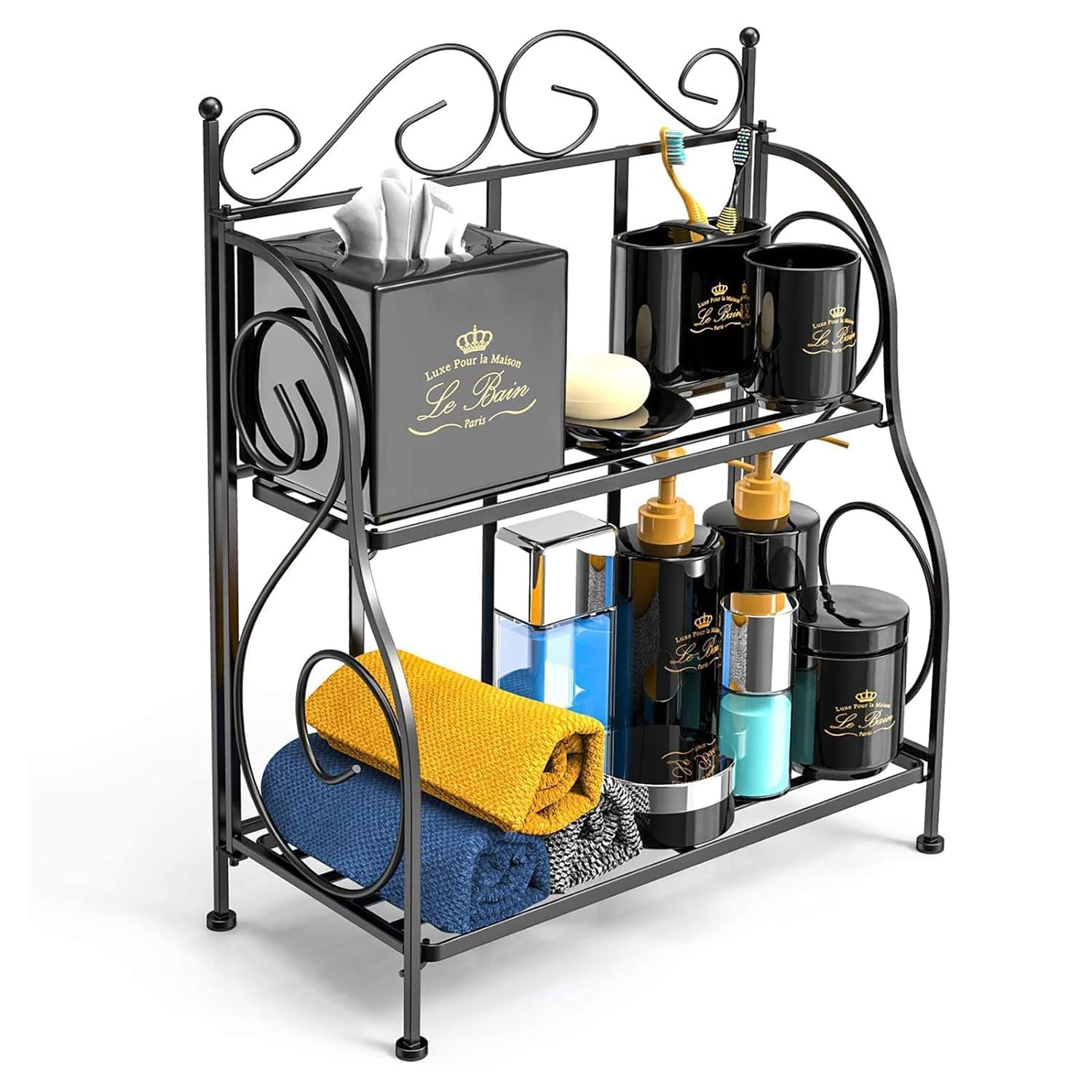 Skaffix Spice Rack Iron, 2Tier, Foldable, WallMounted Kitchen Cabinet Organizer With Bathroom Rack, Stand, Shelf, And Holder F