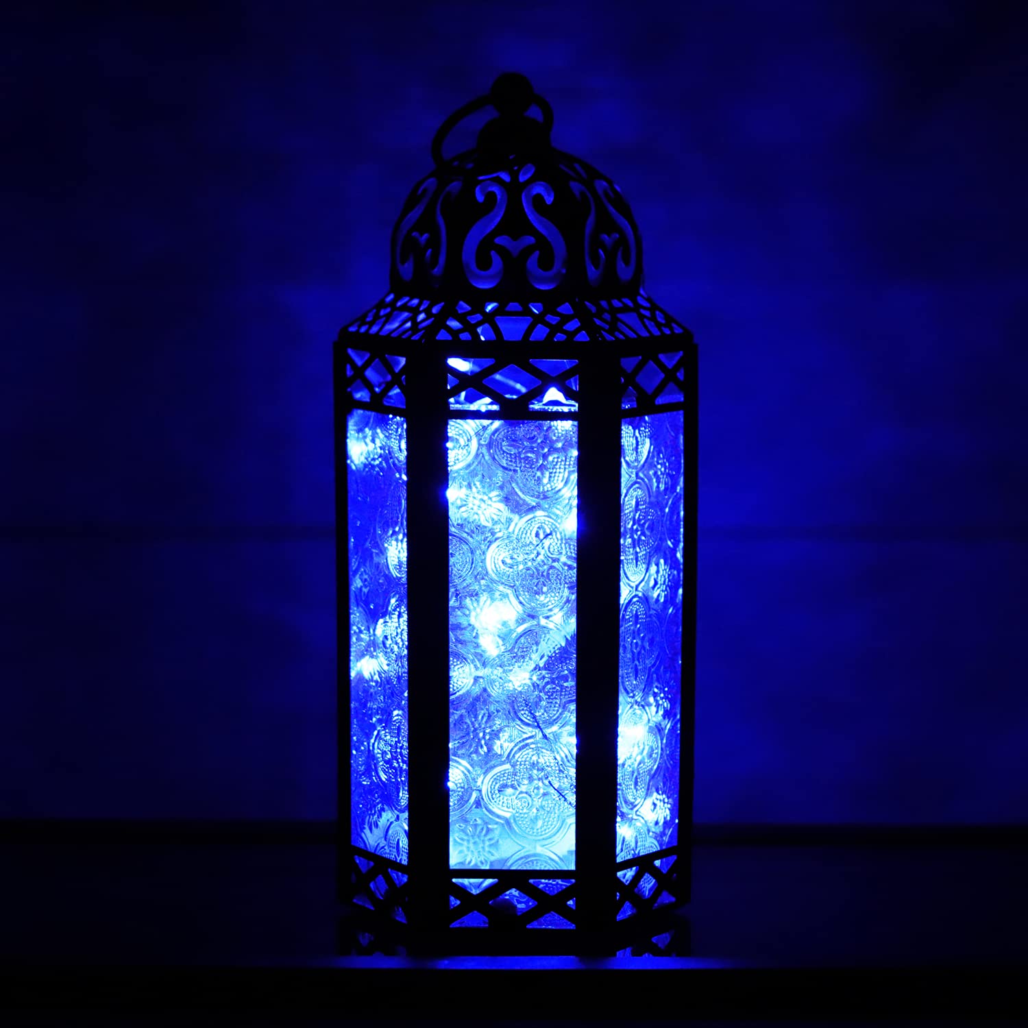 Vela Lanterns Decorative Candle Lantern for Spring Decor, Medium, Blue/Amber/Green, Set of 3 Plus LED Lights
