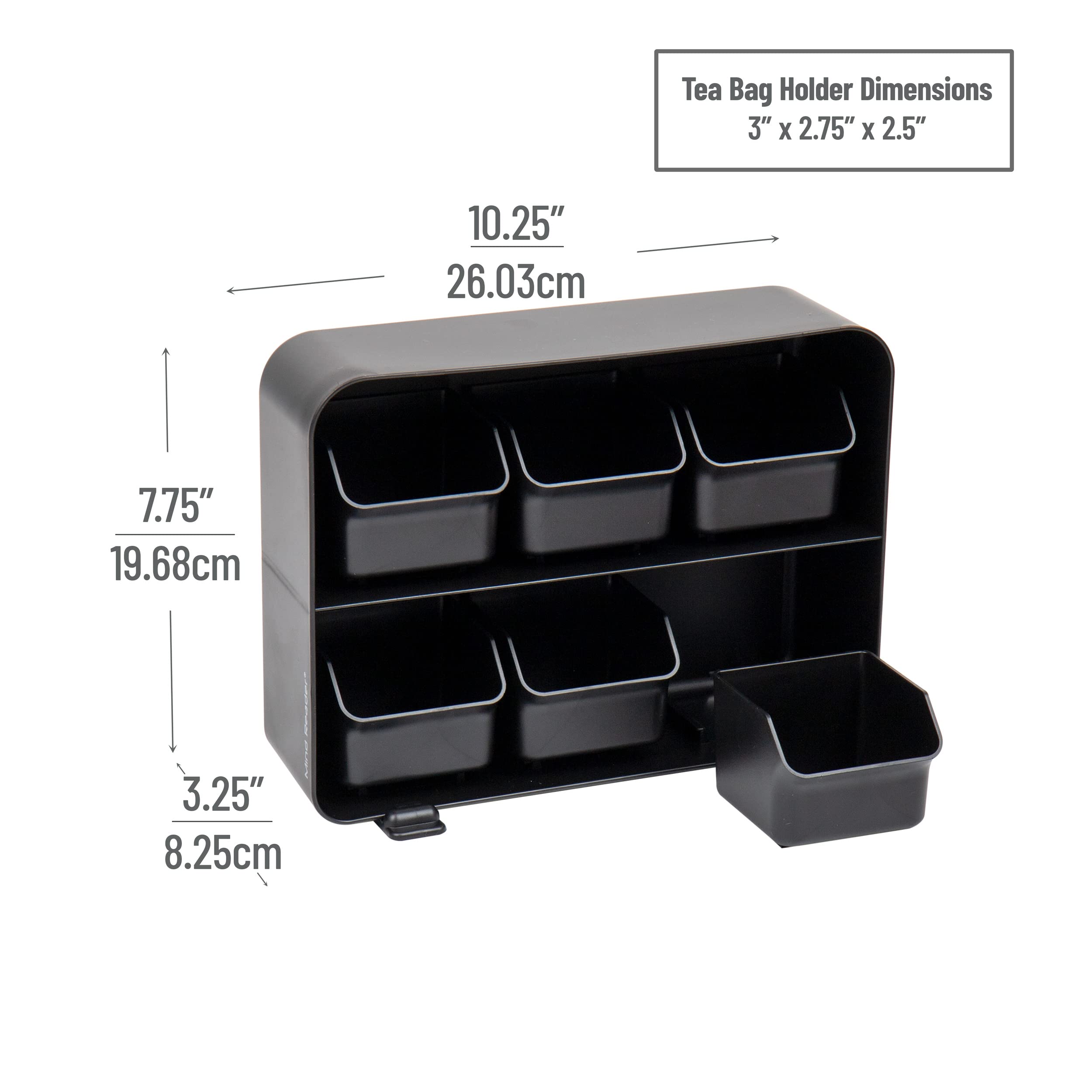 Mind Reader Tea Bag Organizer, Tea Station Organizer, Countertop Storage, Kitchen, Plastic, 10.25''L X 3.25''W X 7.75''H, Black