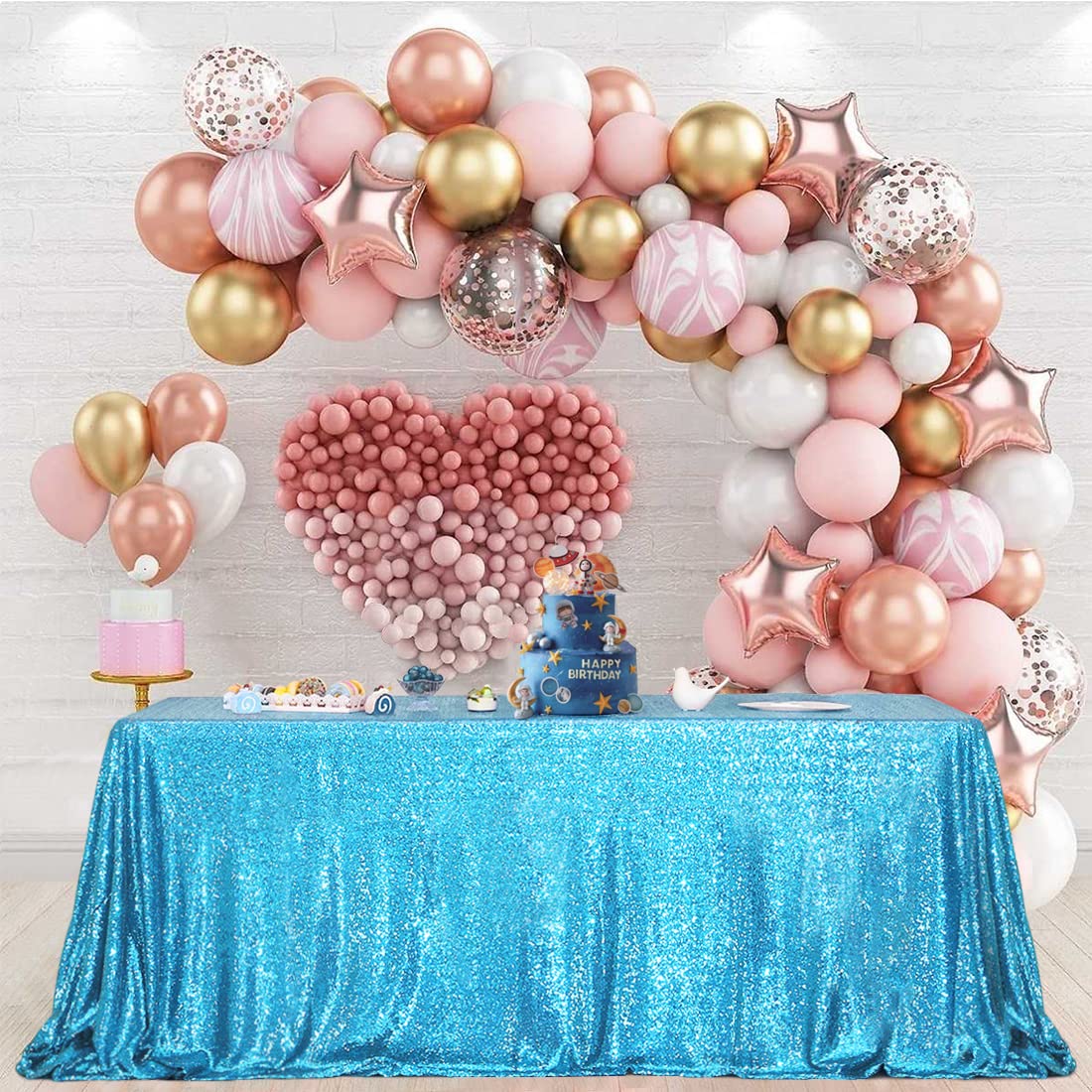 Partydelight Sequin Tablecloth, Wedding, Sweetheart, Christmas Tree, Rectangular, 60''X 102'', Turquoise