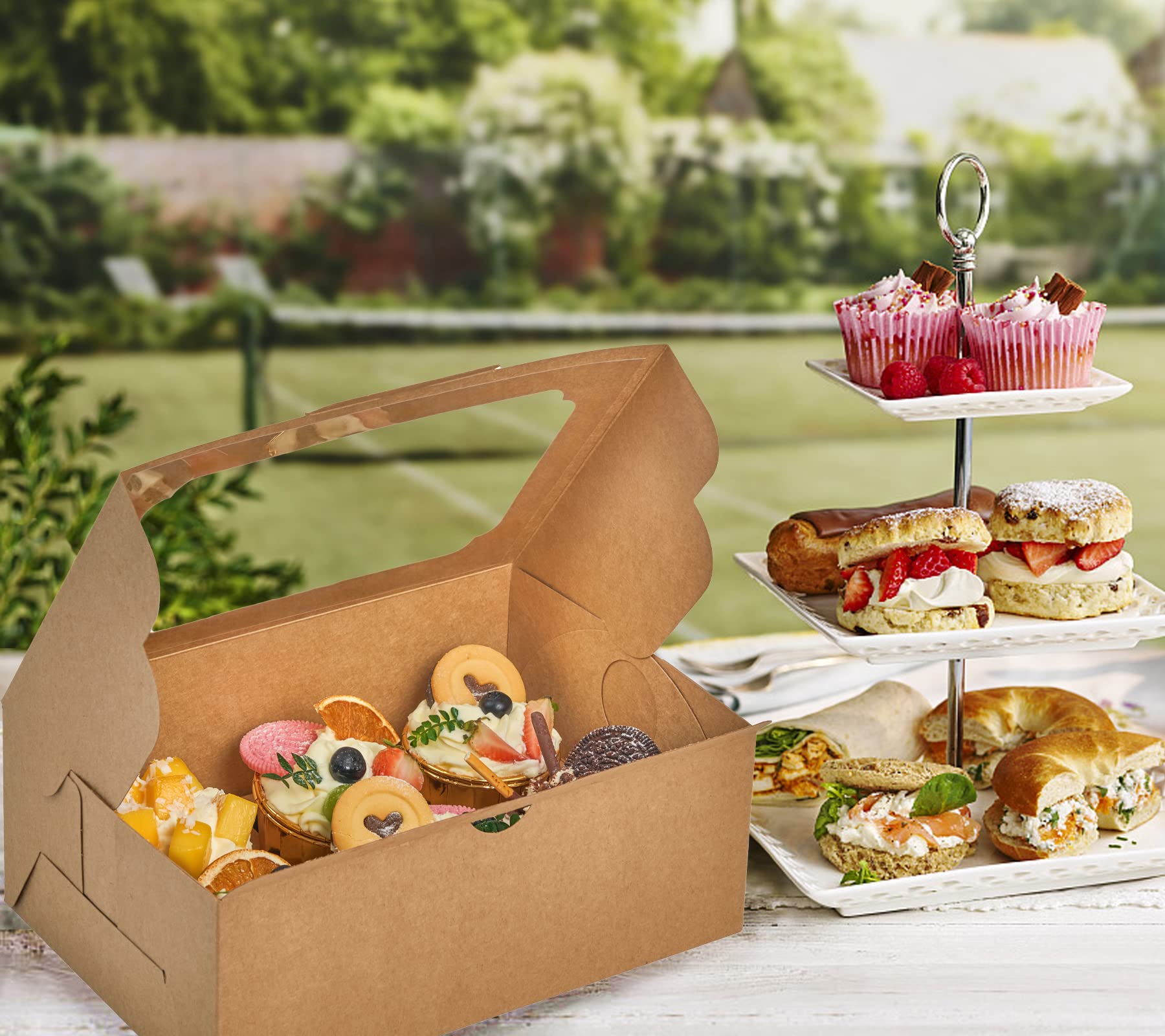 UnicoPak 20 Pack 10 x 6.8 x 4 Inch Tall Brown Cupcake Boxes with Handle Tray  Cupcake Boxes 6 Count  Extra Large Cupcake Boxes Bakery Boxes Muffin Boxes for Standard and High Creams Decorated Cupcakes Muffins Jumbo Cupcakes