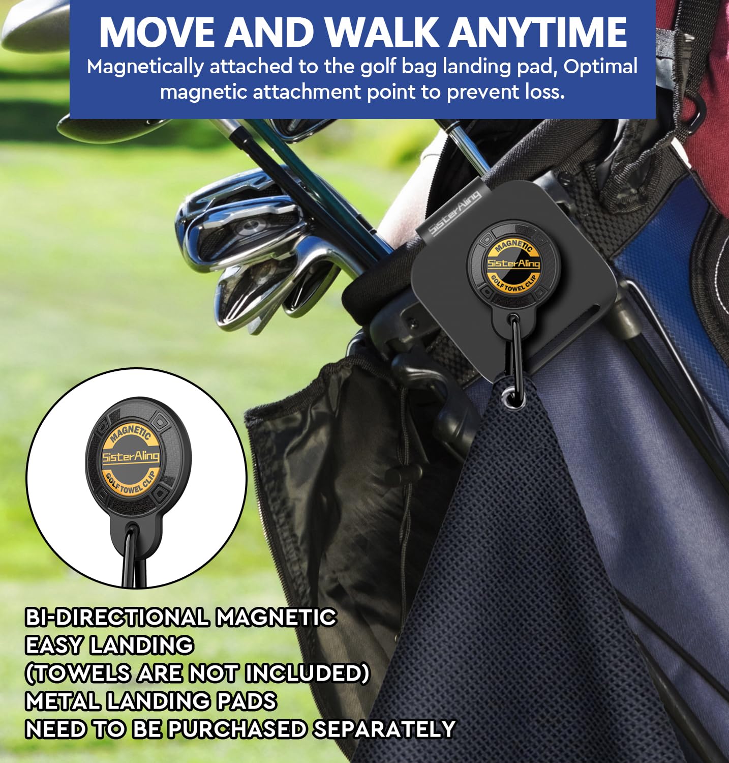 SisterAling Magnetic Clip for Golf Towel Removable Industrial Magnetic Accessories Design for Strong Hold to Golf Carts or Clubs