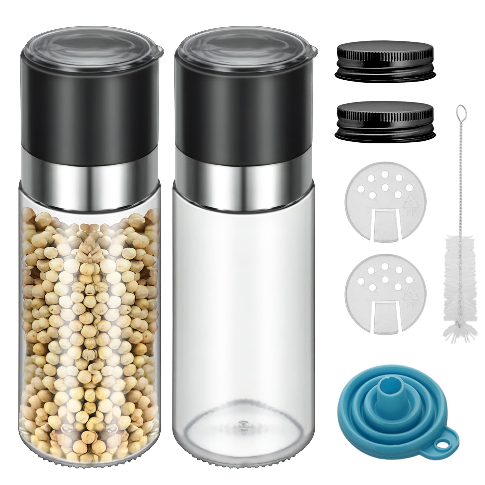 2Pcs 4oz Round Glass Spice Jar with Lid, 120ml Spice Jar with Salt Herb Black Pepper Grinder, Sea Salt Grinder Spice Bottle, Who