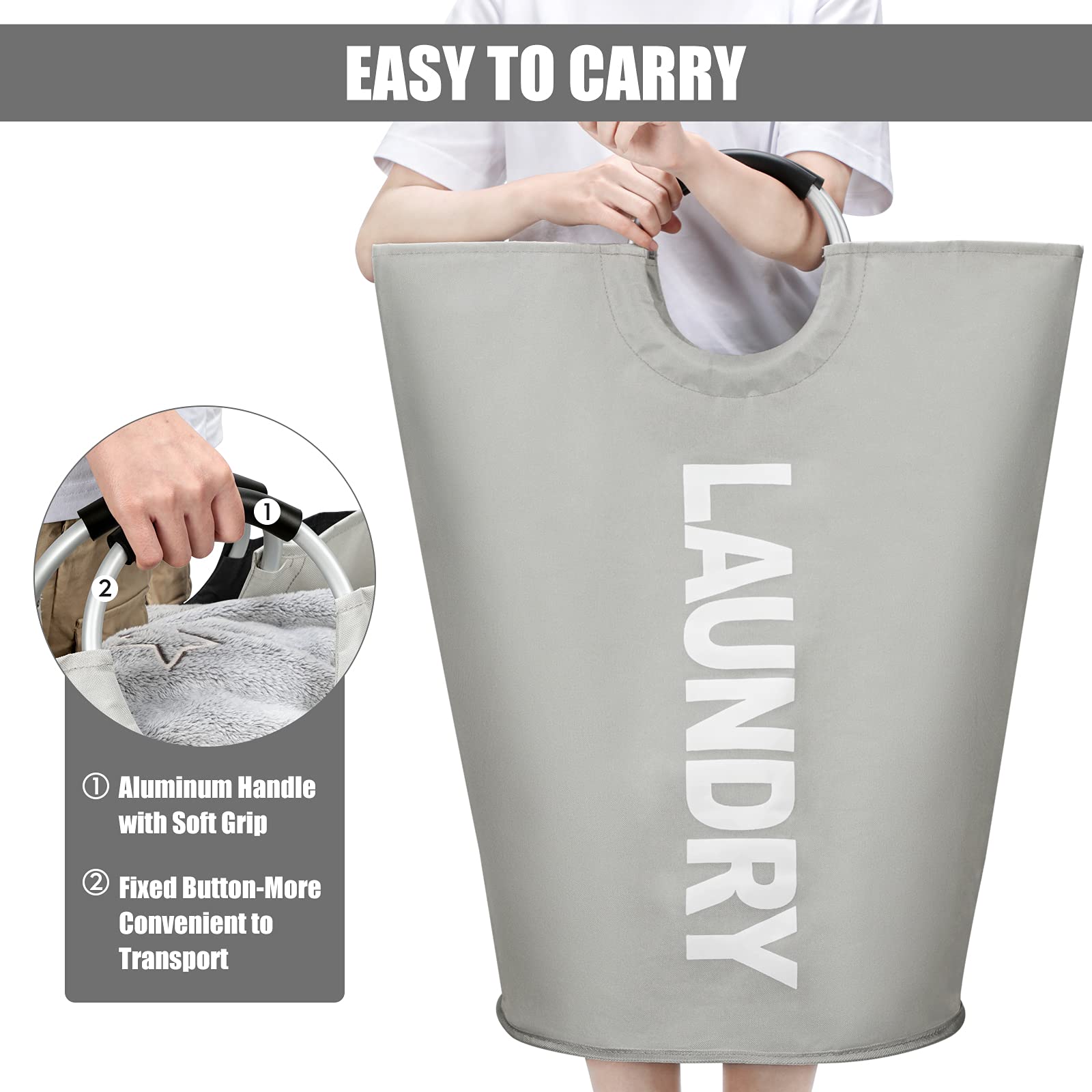 Dokehom 125L X-Large Collapsible Washing Laundry Basket Bag (7 Colors) For Bedroom, Fabric (Grey, Xl)