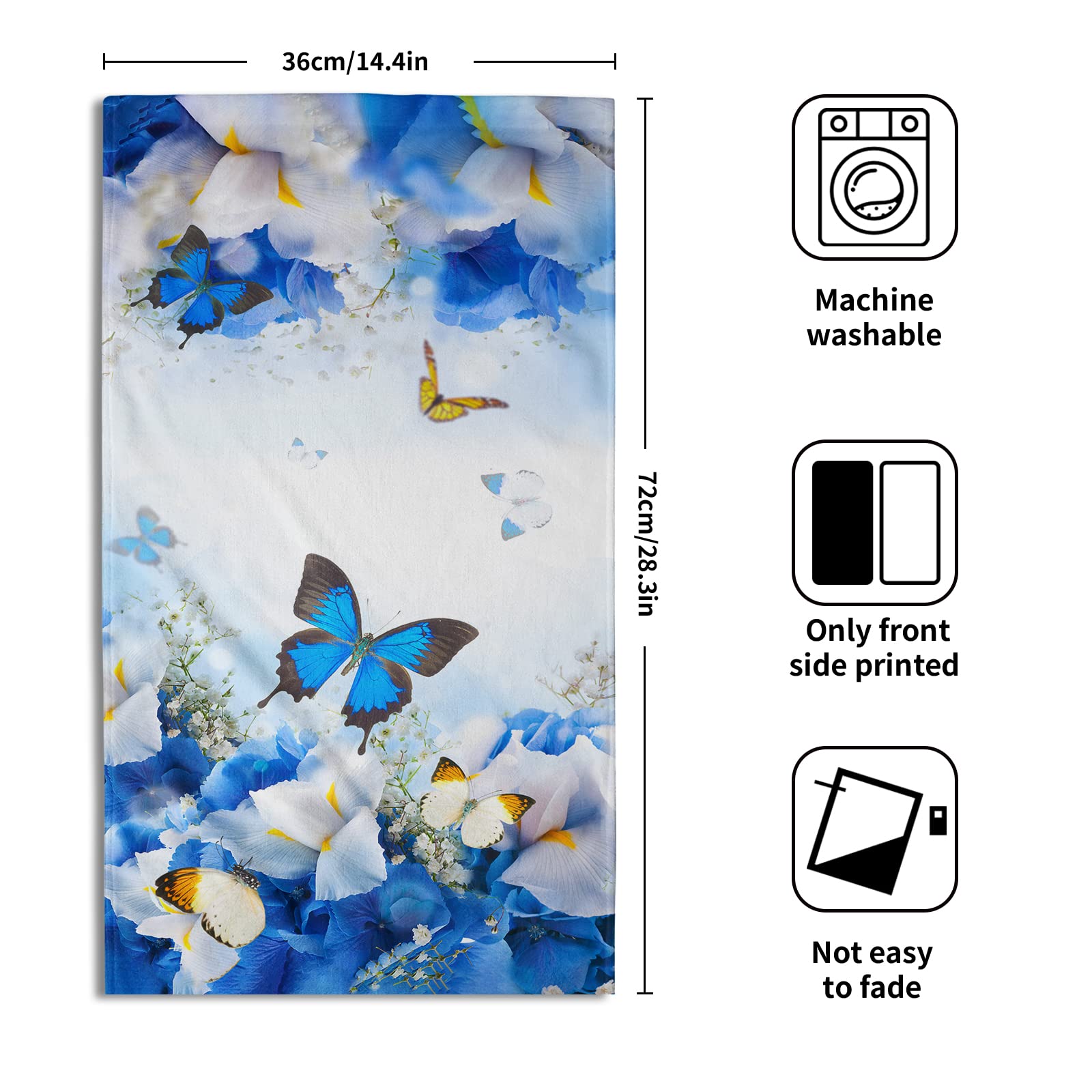 Giwawa Blue Butterfly Hand Towels Spring Flowers Kitchen Dish Towels Set Of 2 Soft Absorbent Fingertip Towel For Bathroom Spa Gy