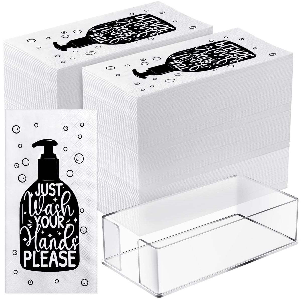 Teling 200 Packs Disposable Napkins And Acrylic Napkin Holder Disposable Hand Towels Paper Clear Guest Towel Napkin Holder Paper