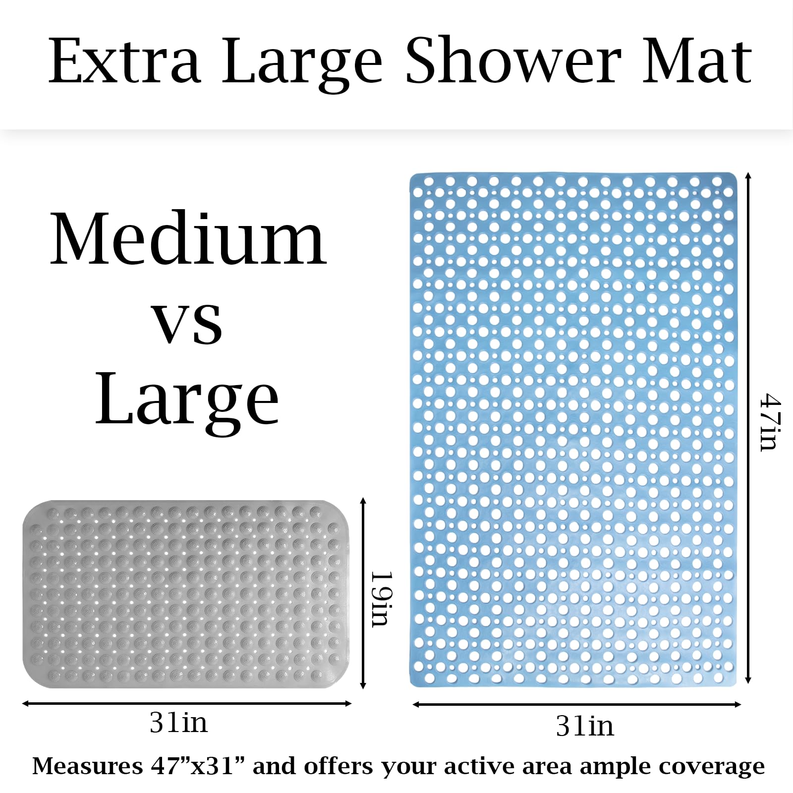 Tiamo Extra Large Shower Mat Non Slip,47 * 31 Inch Bathtub Mat For Shower With Big Suction Cups,Oversized Anti Slip Bath/Shower