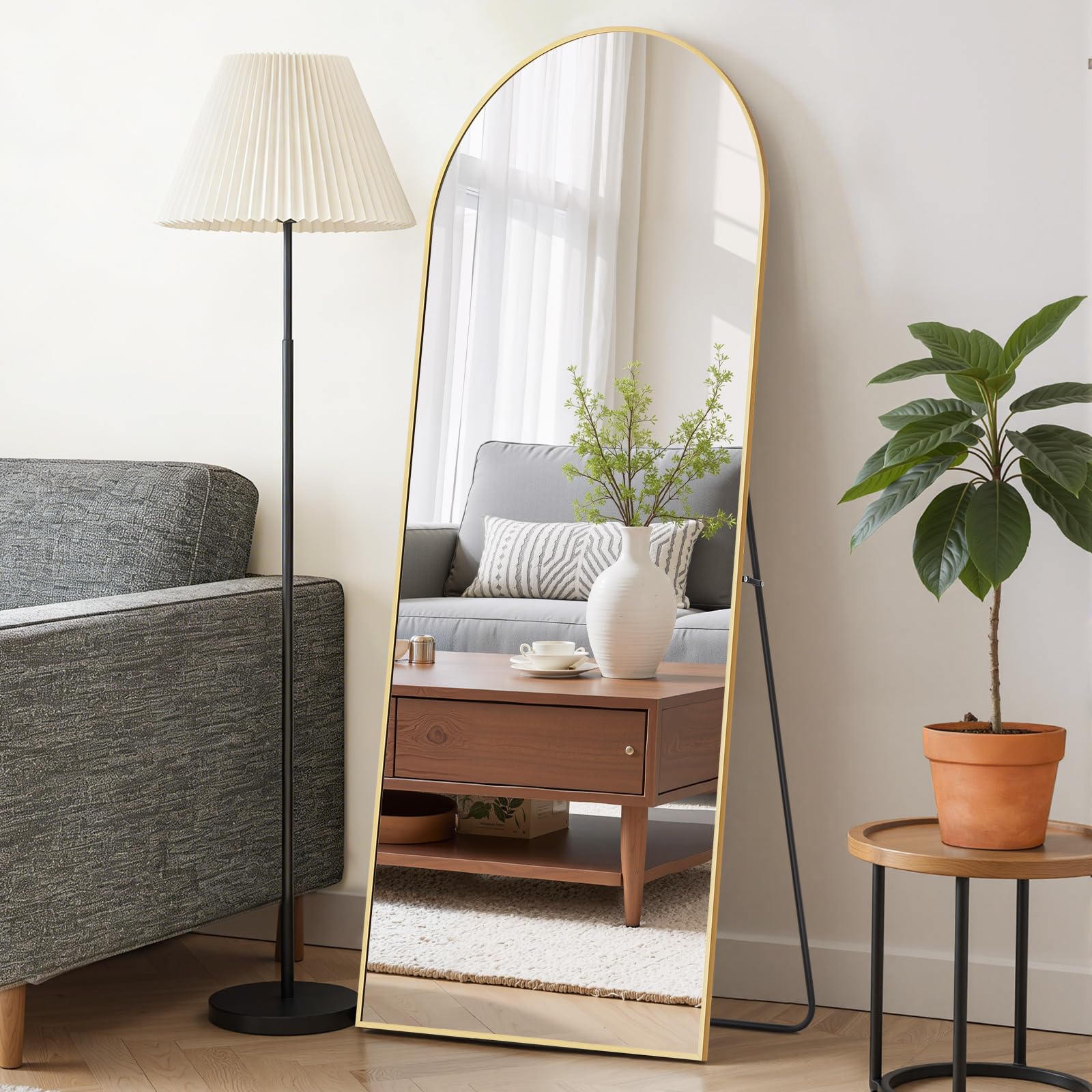 Mirror Full Length 56x15 Full Body Floor Mirror with Stand, Shatterproof Glass, Aluminum Alloy Frame, Free Standing Wall Mounted