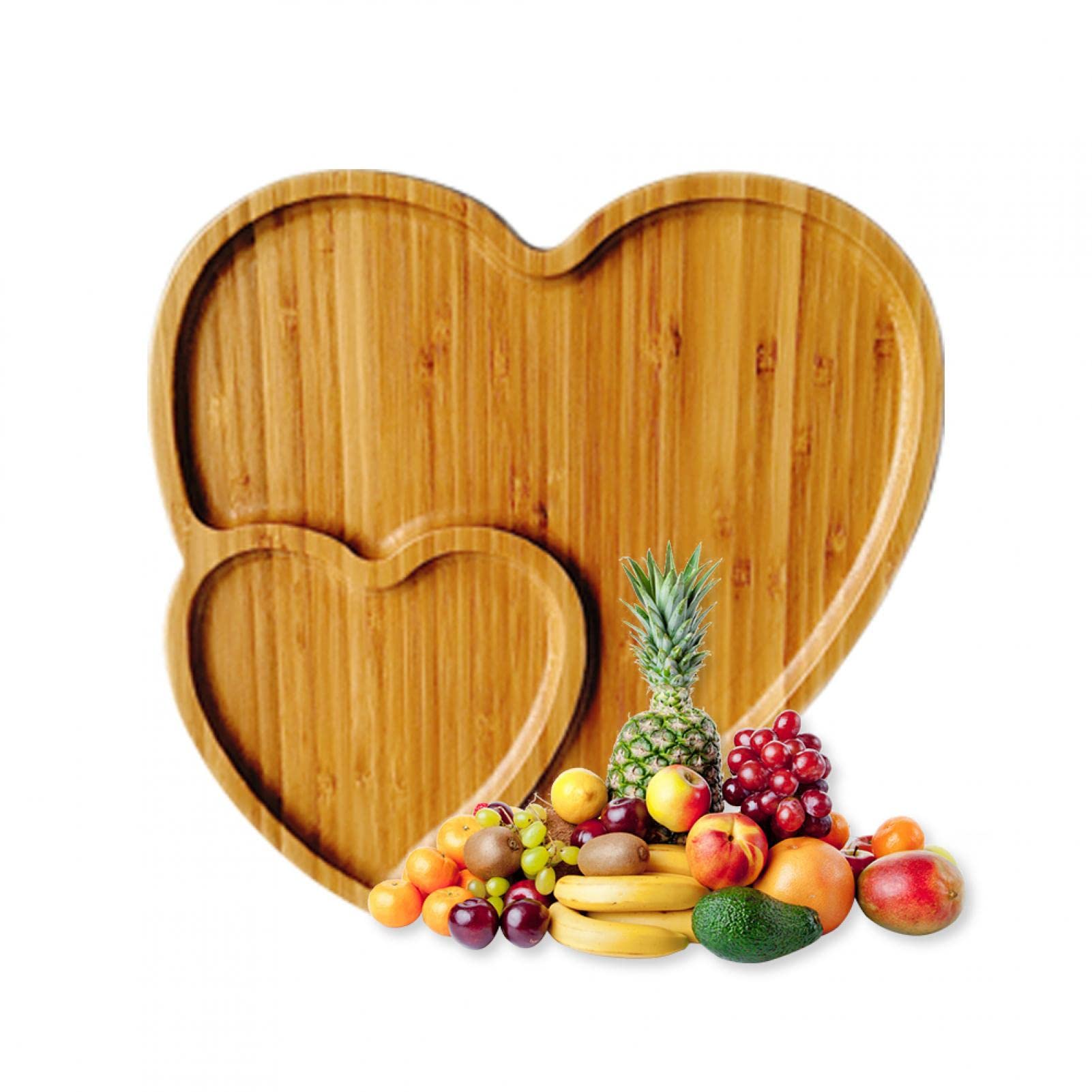 Bamboo Serving Tray Heart Shaped Cheese Board Salad Plate Double Dinner Plate Cake Plate Universal Serving Platter Appetizer Pla