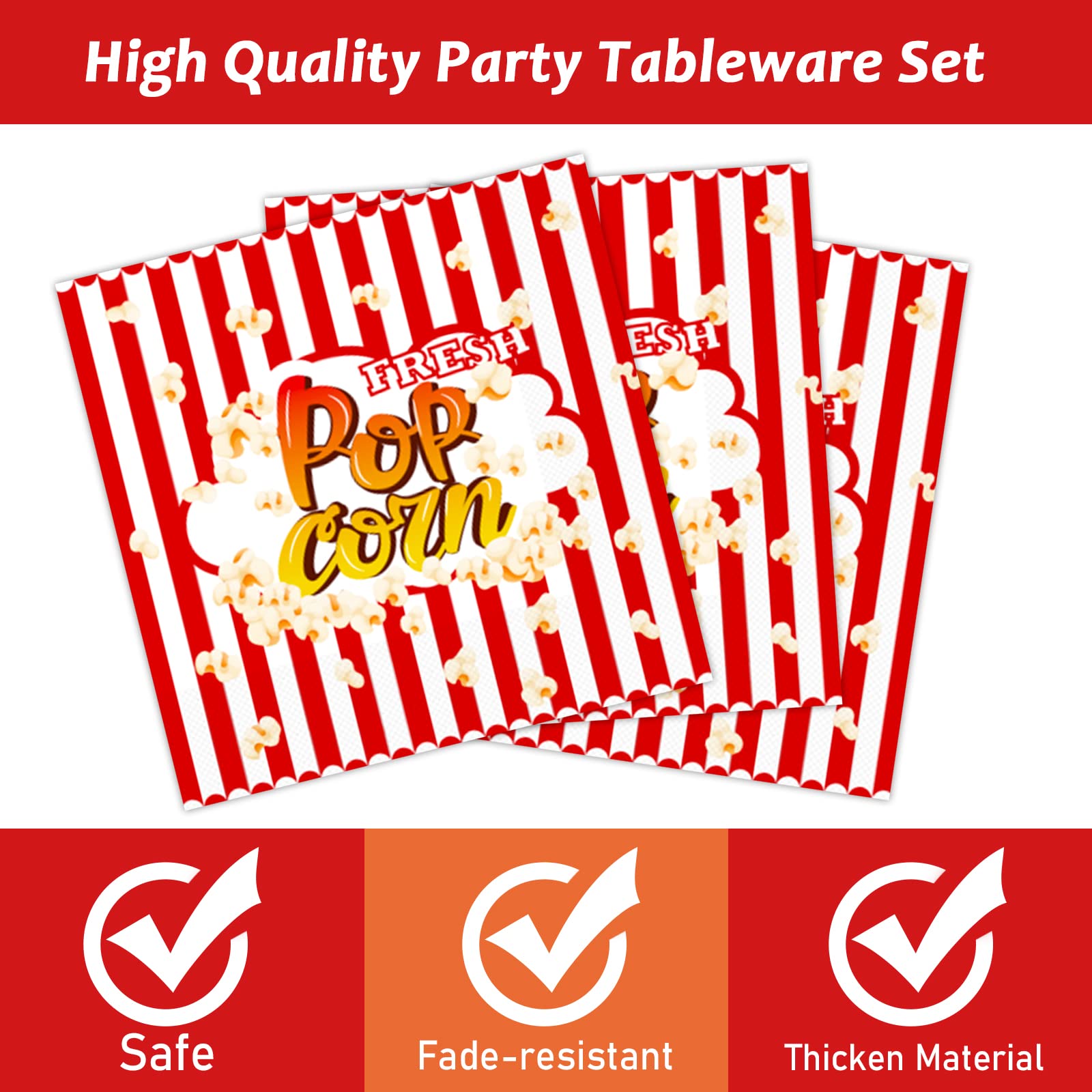 Wiooffen 96 Pcs Popcorn Party Supplies Circus Theme Paper Plates And Carnival Napkins Forks Fresh Popcorn Movie Night Birthday P