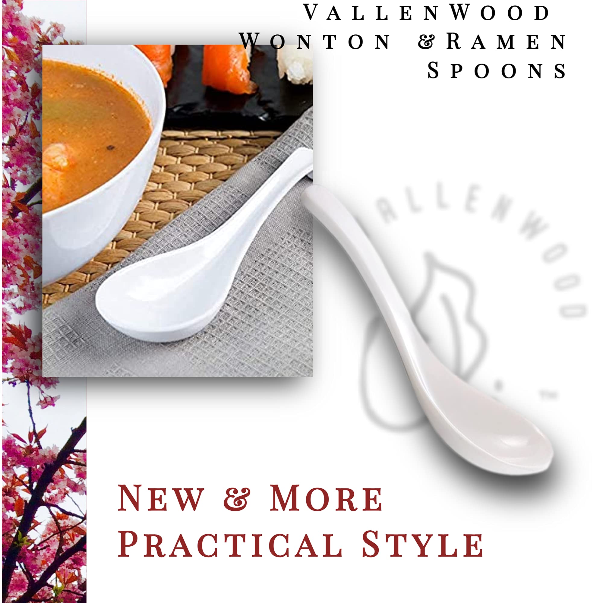 6 White Spoons, 6 Black Chopsticks, By Vallenwood. 12 Pieces Asian Soup Spoons. Not Overpriced. Unbreakable Melamine. Perfect Fo