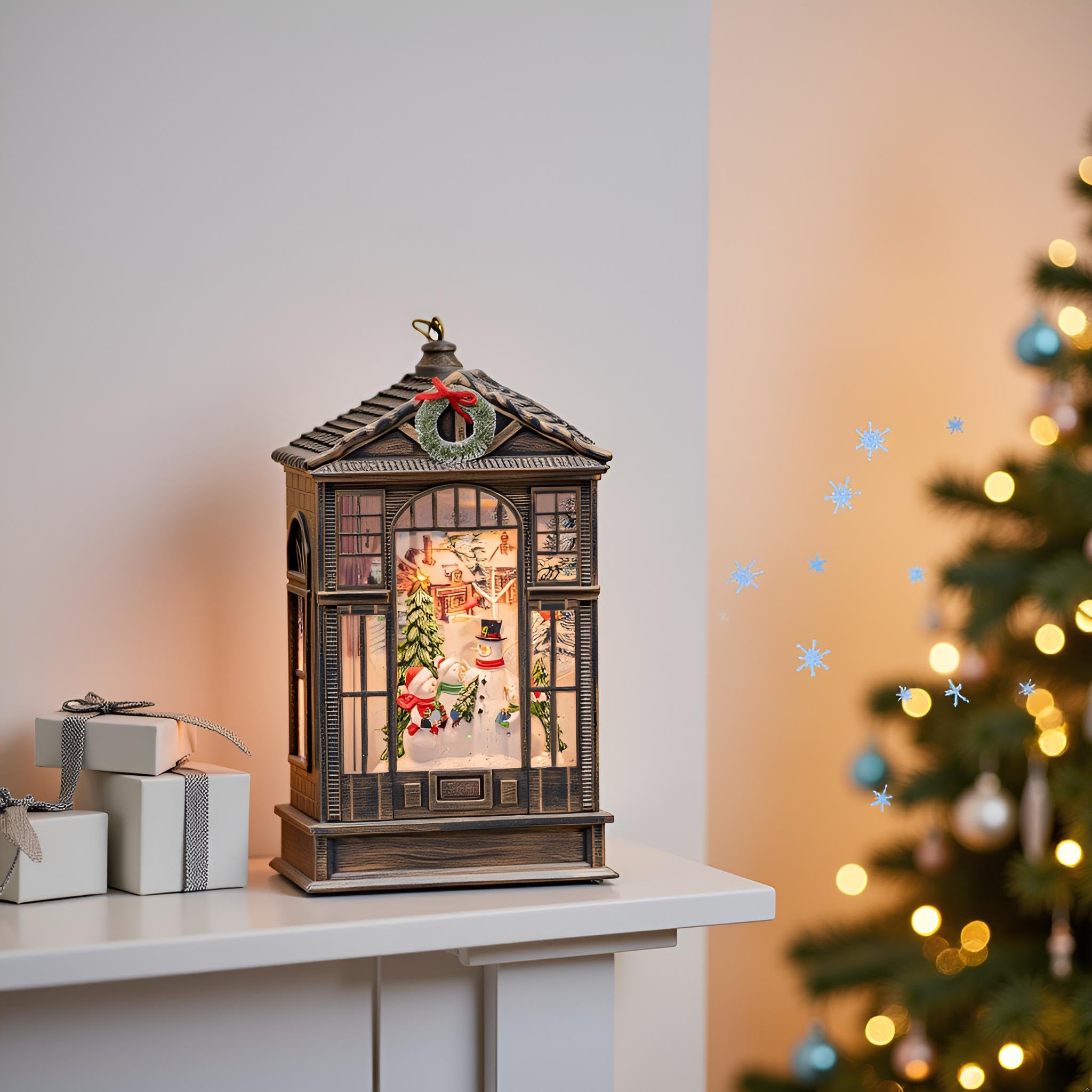 Christmas Snow Globe Lantern, Snowman Choir Musical Glowing Snow Globes, Indoor Home Christmas Decor, Battery or USB Powered, wi