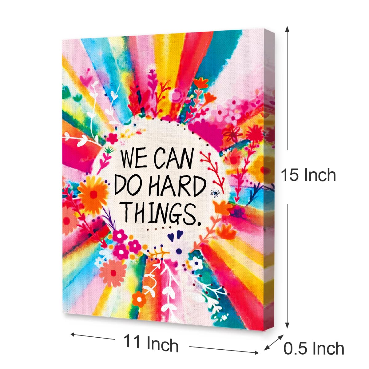 We Can Do Hard Things Inspirational Canvas Framed Wall, Colorful Flowers Girls Affirmation Motivational Canvas Framed Print For