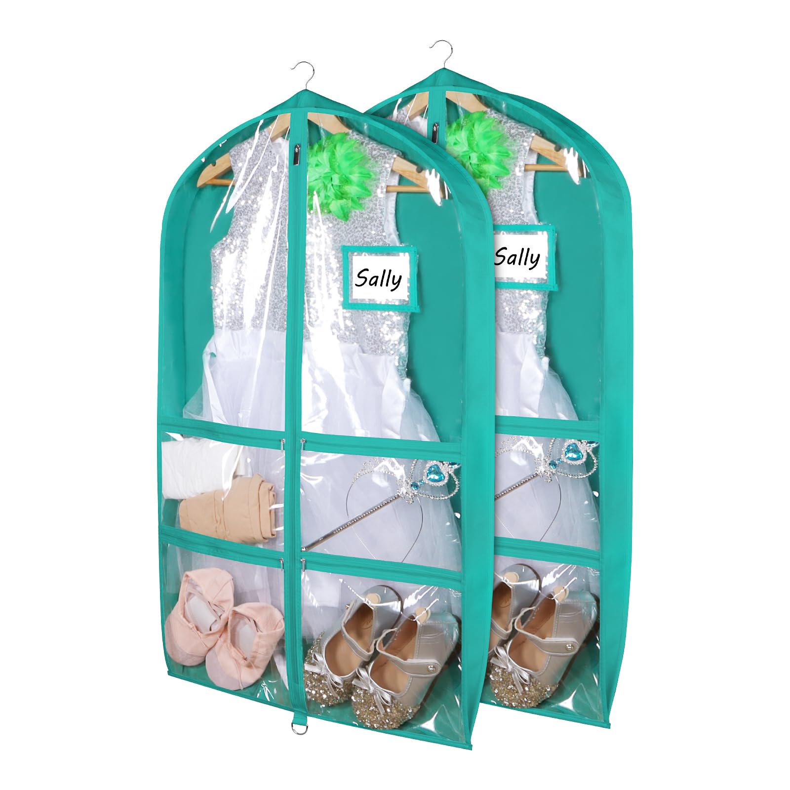 Syeeiex Clear Dance Costume Garment Bag with 3 Gussetes(2 Pack), 40 Garment Bags for Dance Costumes,Kids Dance Garment Bag wit