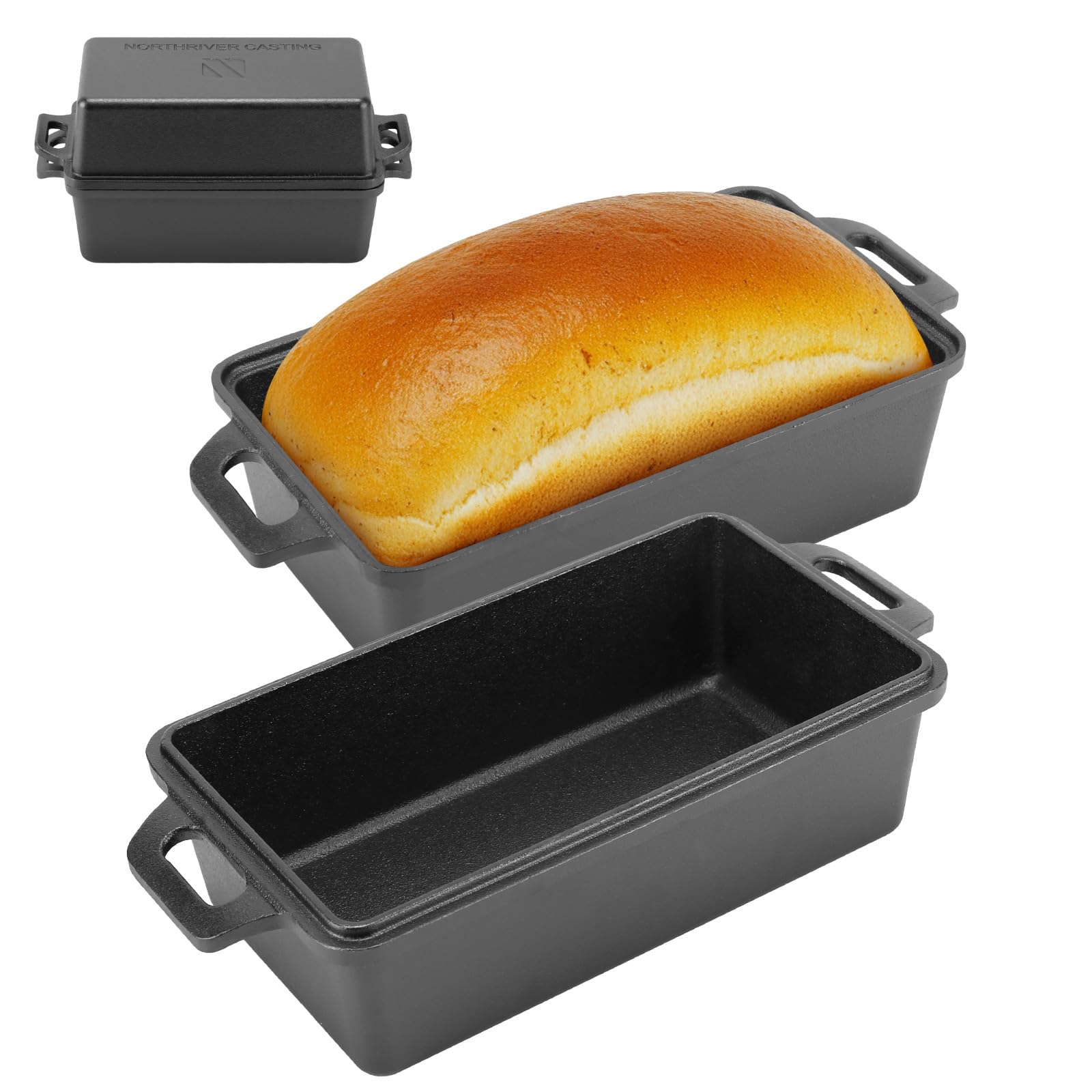 9  5 Inch Cast Iron Loaf Pan with Lid | Bread Baking Pans | Even Heat Distribution for Homemade Bread, Cake, Meatloaf, 2 Piece S