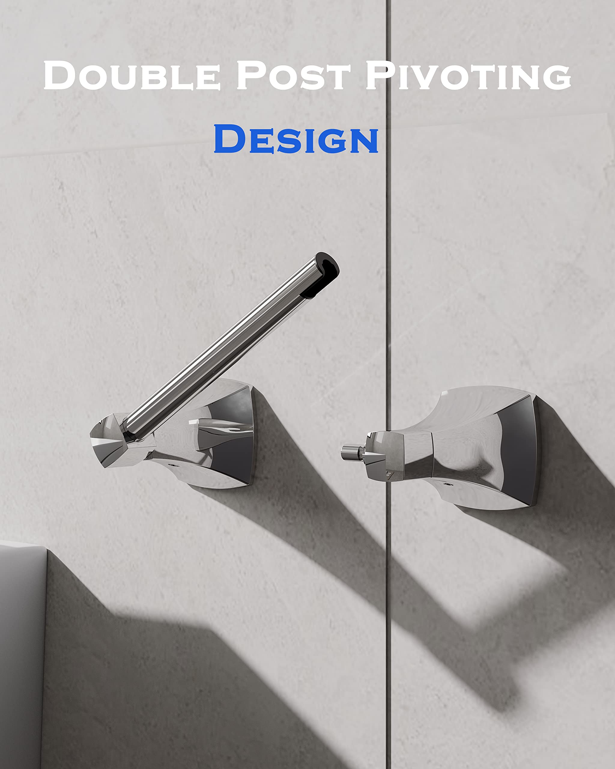 WZRUA Polished Chrome Toilet Paper Holder Bathroom Double Post Pivoting Tissue Roll Holder Stainless Steel and Zinc Alloy Wall Mount