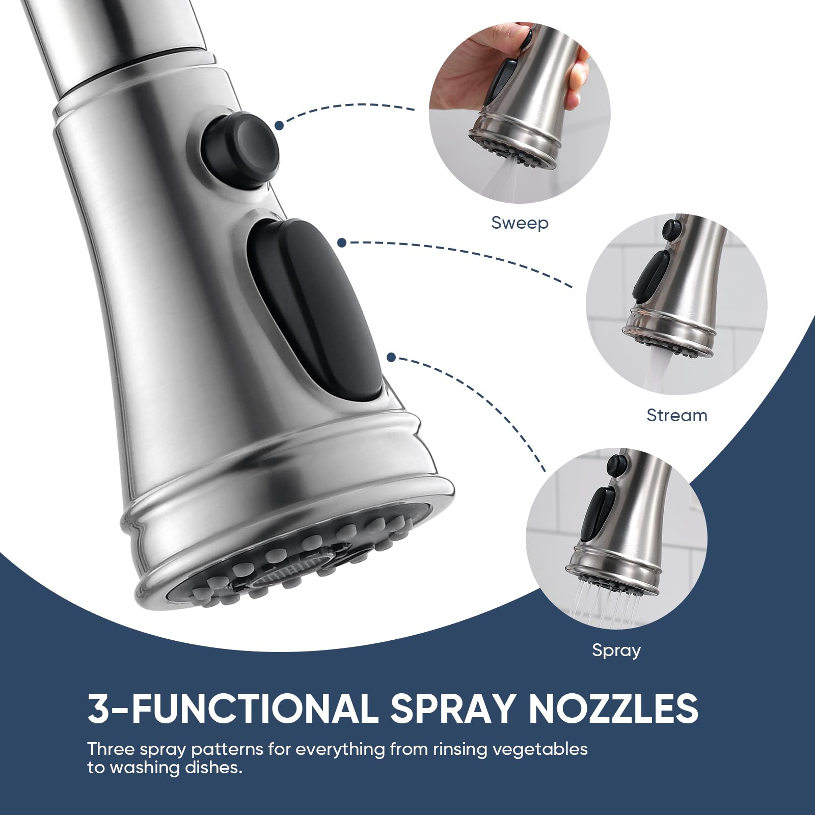Kitchen Faucet-WEWE Single Handle Stainless Steel Brushed Nickel Pull Down Kitchen Sink Faucet with Pull Out Sprayer