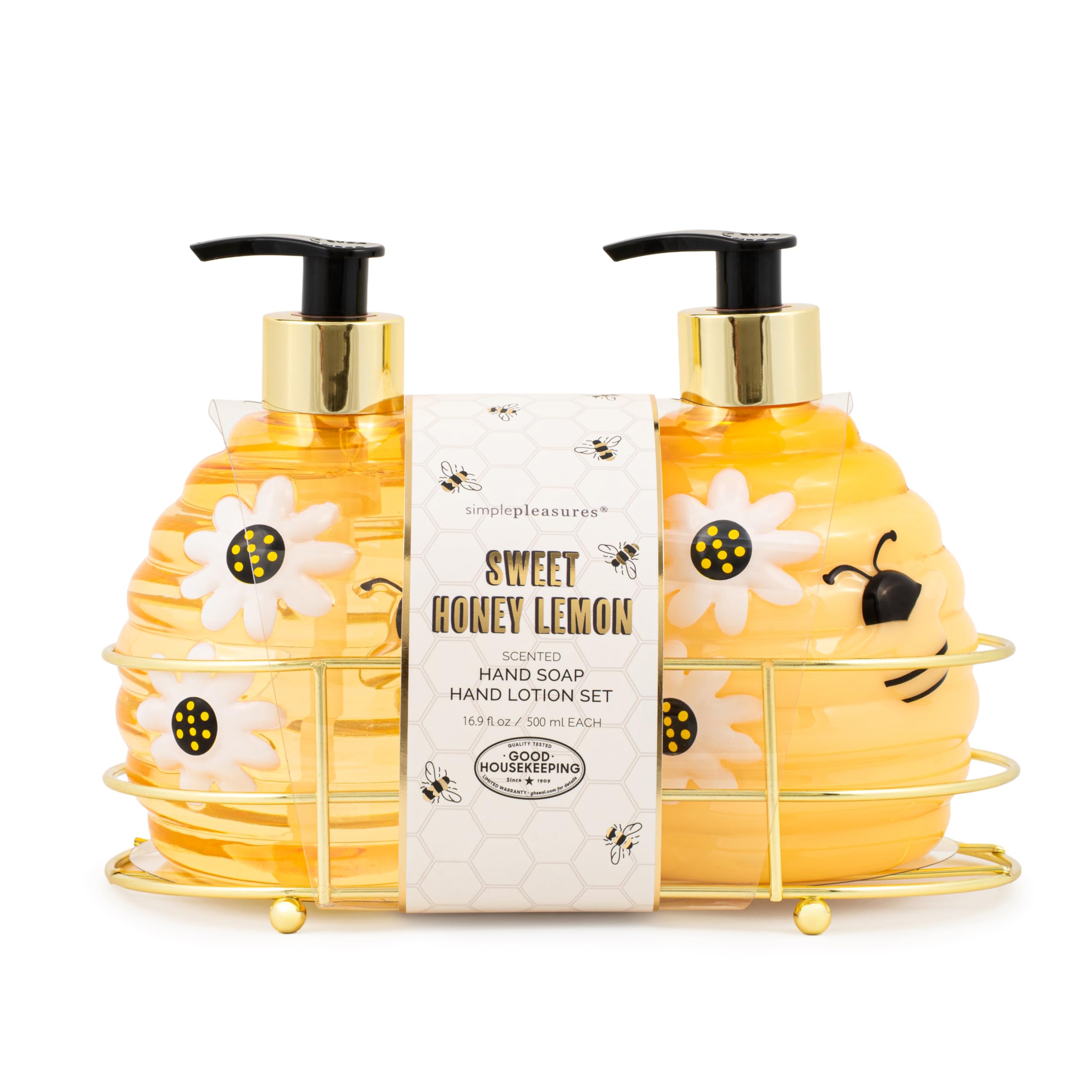 Simple Pleasures Beehive 2 Pack Sweet Honey Lemon Scented Liquid Hand Soap Dispensers - Plastic Novelty Decorative Refillable Ha