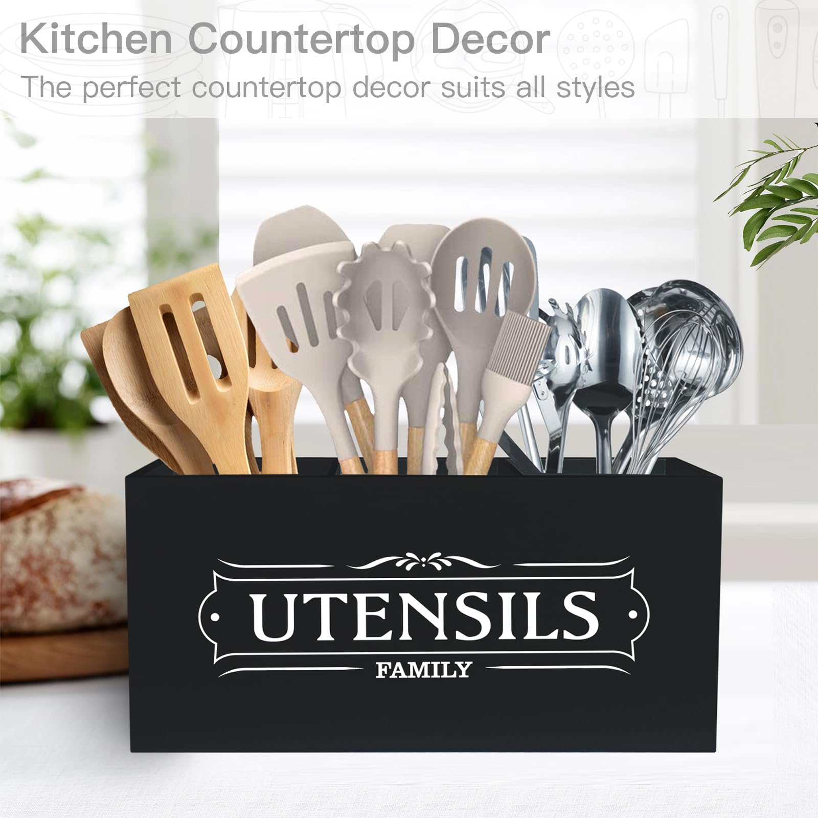 Kitchen Utensil Holder For Countertop-Cooking Utensil Holder, Utensil Holder For Party, Farmhouse Kitchen Decor, Wooden Large Ut