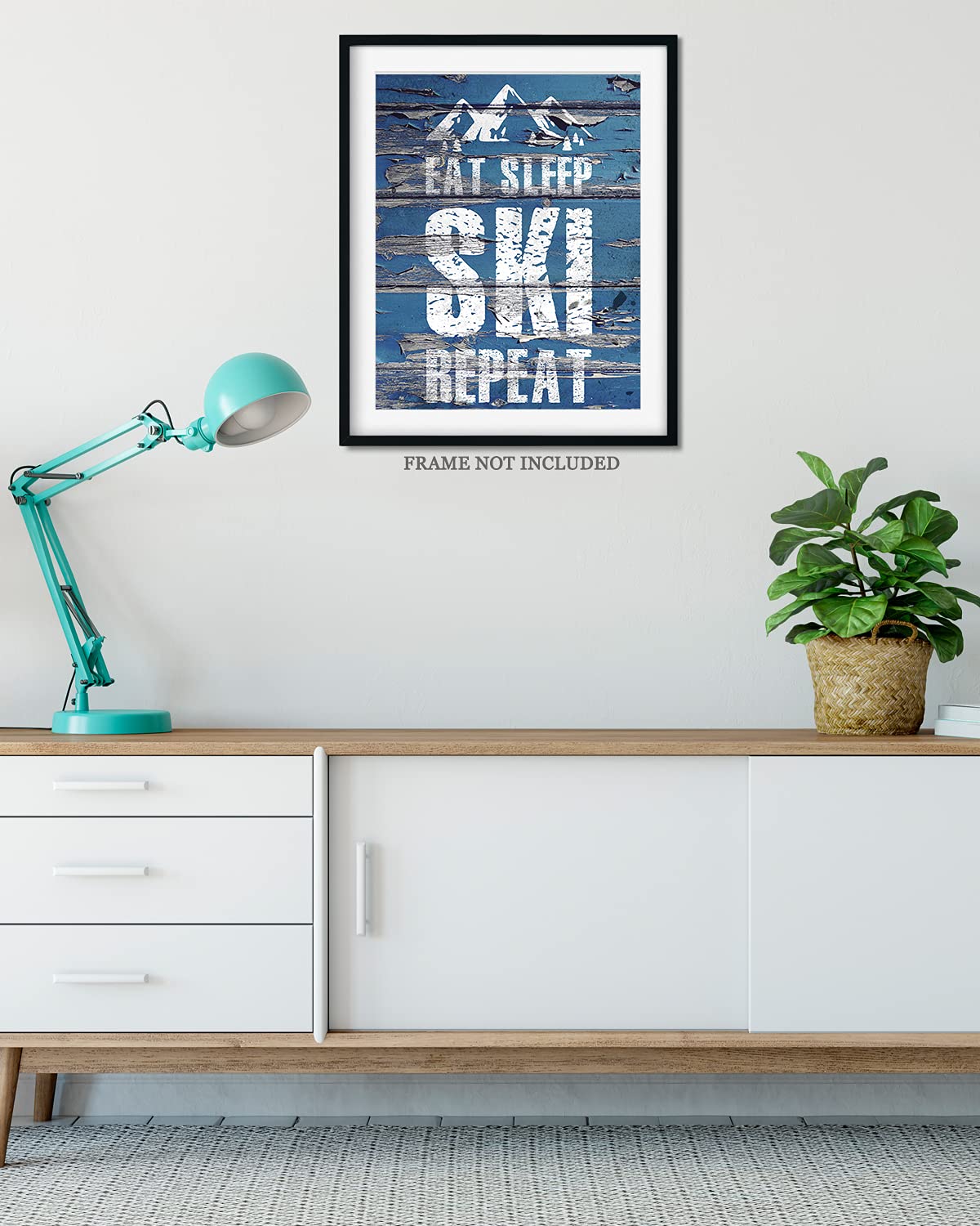 Eat Sleep Ski Repeat Home Decor - Ski Room Decor - Mountain Wall Art For Farmhouse Decor - Rustic Skiing Teen Room Decor - Lodge