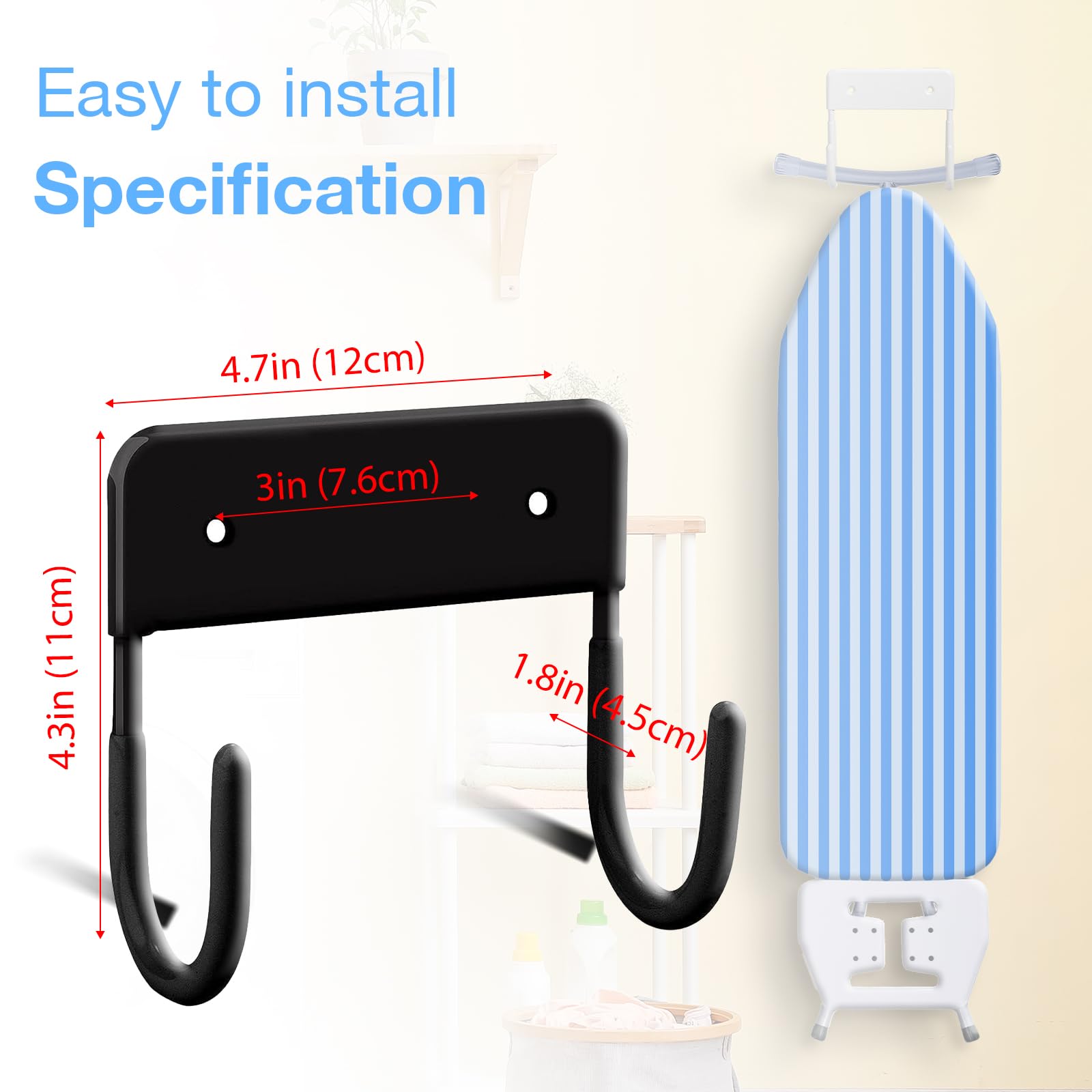 Riuota Ironing Board Wall Mount Ironing Board Hanger Wall Mount For Laundry Rooms, Black