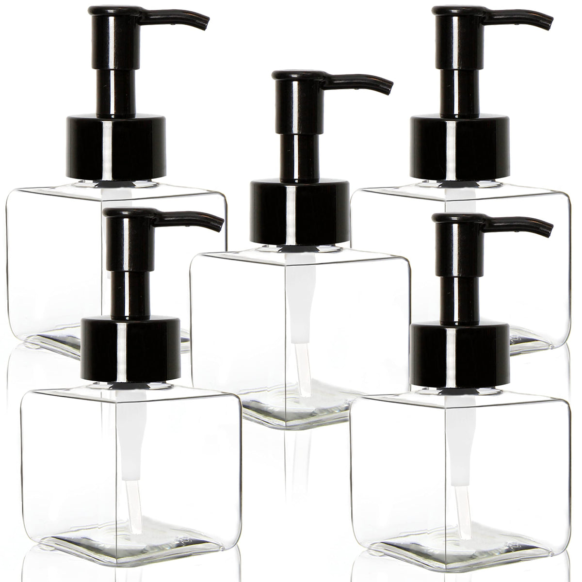 Youngever 5 Pack 4 Ounce Plastic Pump Bottles, Square Refillable Plastic Pump Bottles For Dispensing Lotions, Liquid Soap (Clear