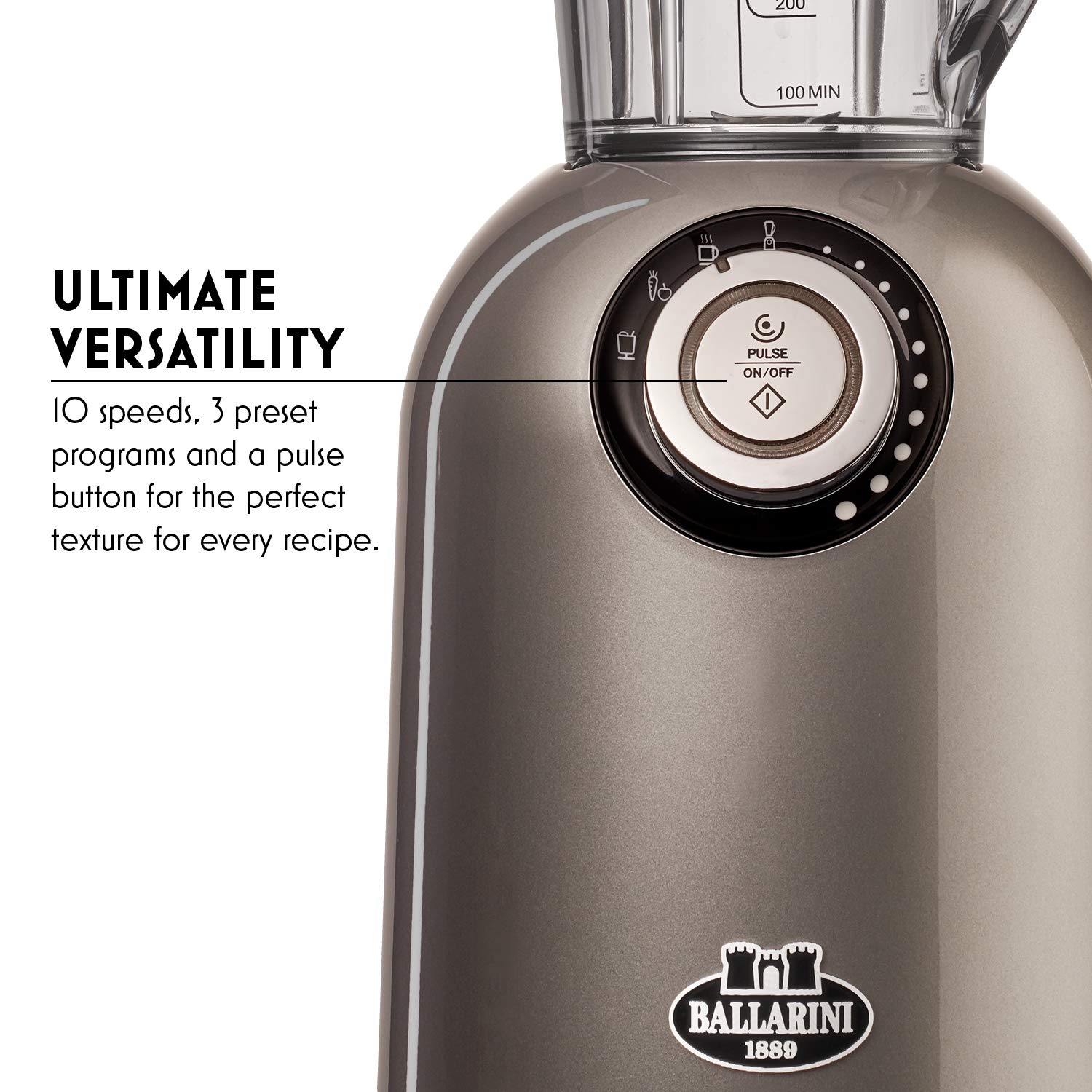 Ballarini Tesoro Countertop Blender - Metallic Grey  Made in Italy
