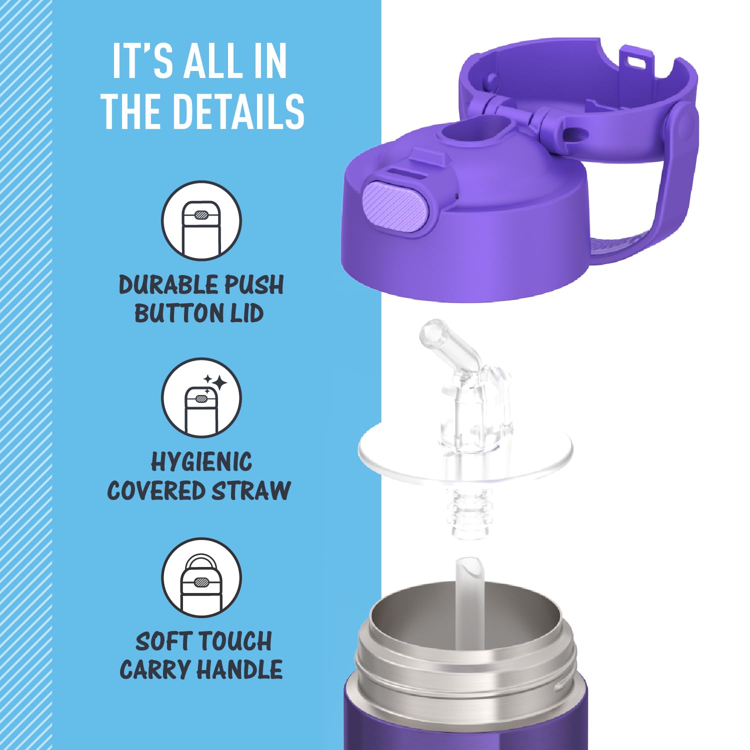 Thermos Funtainer Water Bottle With Straw - 12 Ounce, Violet - Kids Stainless Steel Vacuum Insulated Water Bottle With Lid