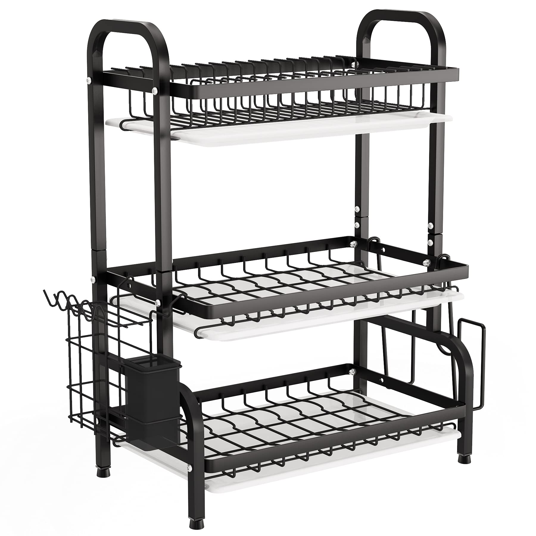 1Easylife Dish Drying Rack  3 Tier Dish Rack with Tray Utensil Holder  Large Capacity Dish Drainer with Cutting Board Holder Drain Board Tray for Kitchen Counter Organizer Storage (Black)