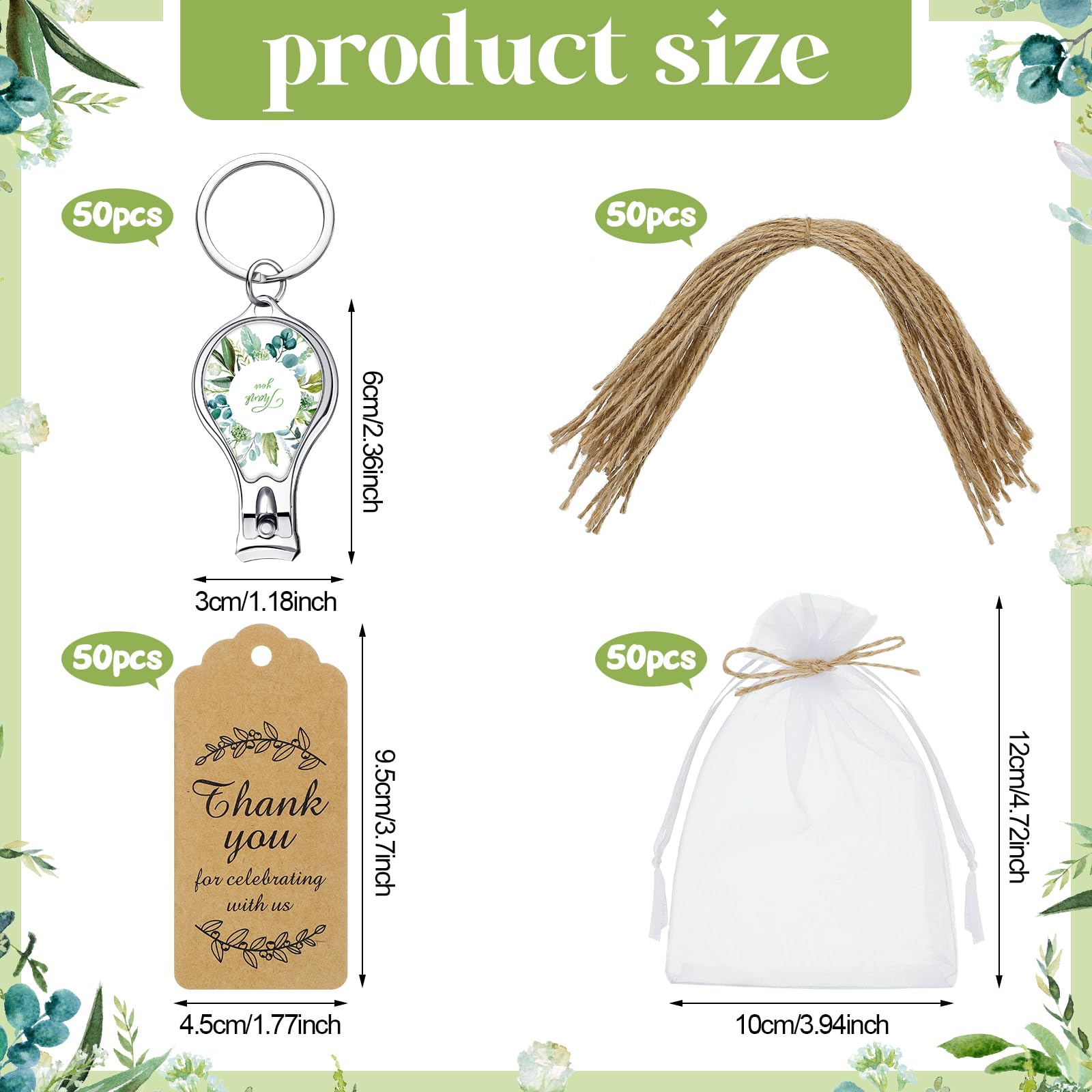 Minatee 50 Set Baby Shower Nail Clipper And Bottle Opener Baby Shower Favors For Guest Gift For Gender Reveal (Eucalyptus)