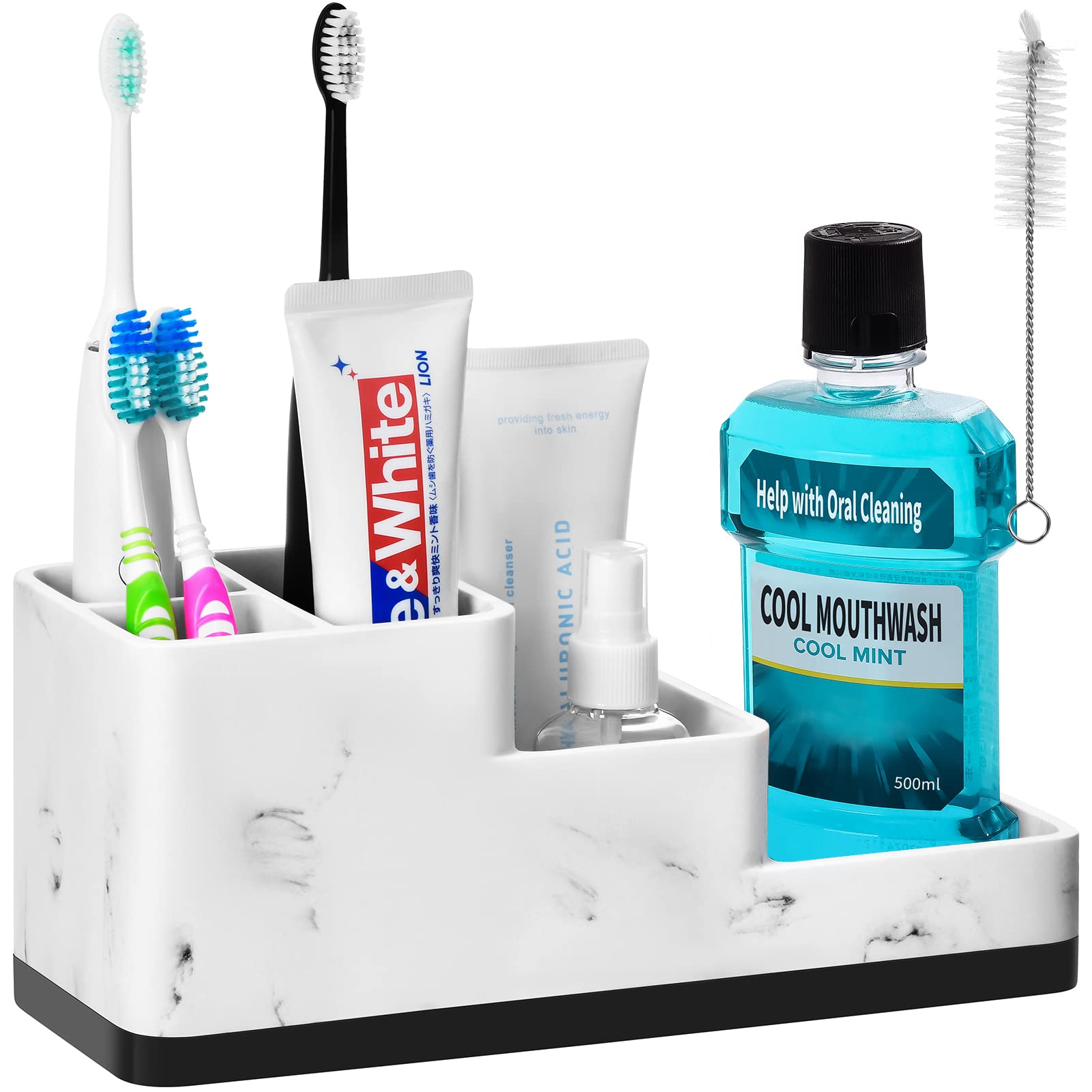 Vitviti Toothbrush Holder For Bathroom, Bathroom Organizer Countertop, 5 Compartment Bathroom Accessories Storage For Toothpaste