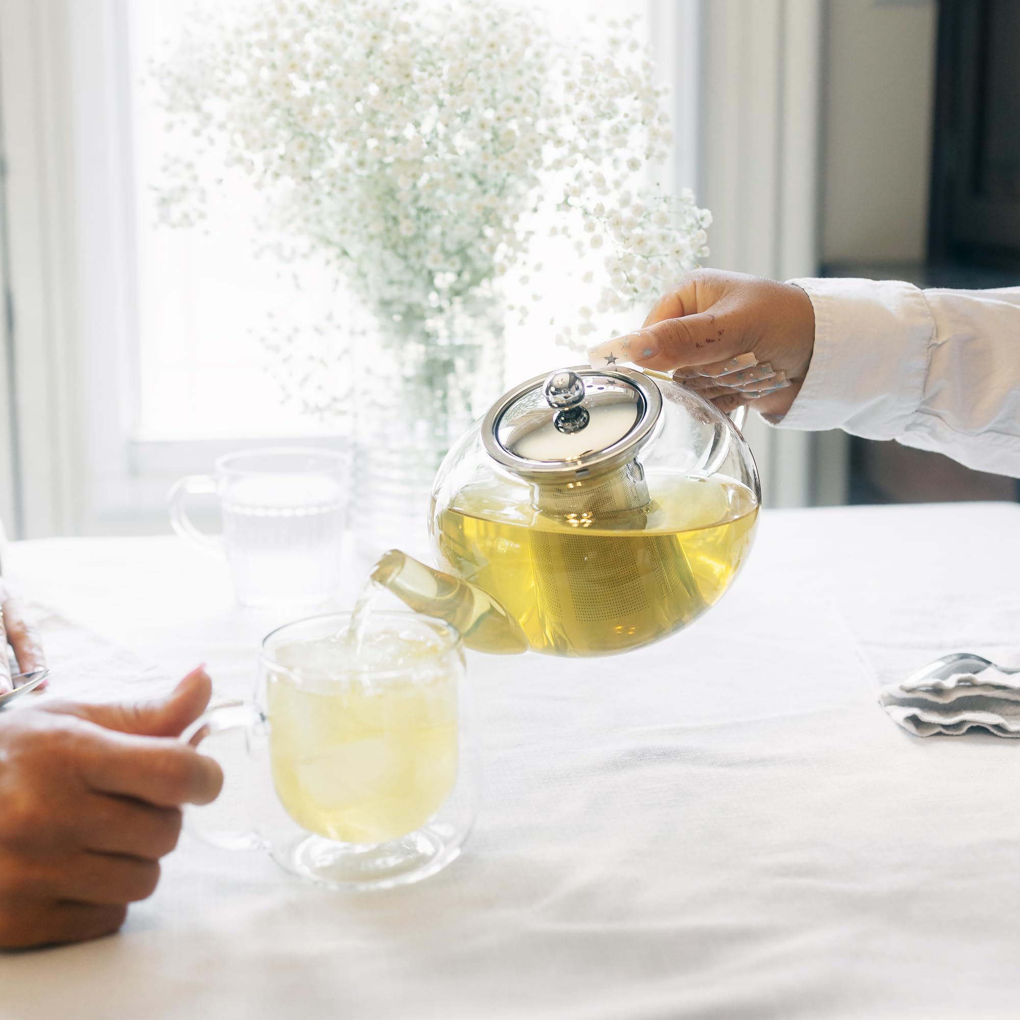 Grosche - Joliette Clear Glass Teapot With Reusable Stainless Steel Infuser - For Blooming, Herbal & Loose Leaf Tea - Dishwasher