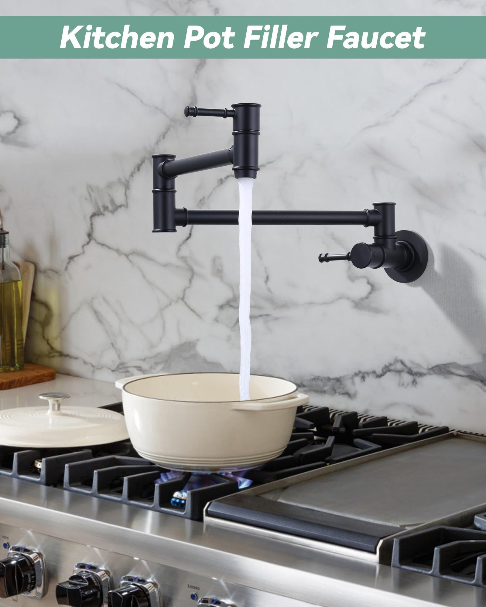 Aleasha Pot Filler Faucet Black Wall Mount Pot Filler Faucet Retractable Single Hole Modern Kitchen Sink Faucet Solid Brass Made