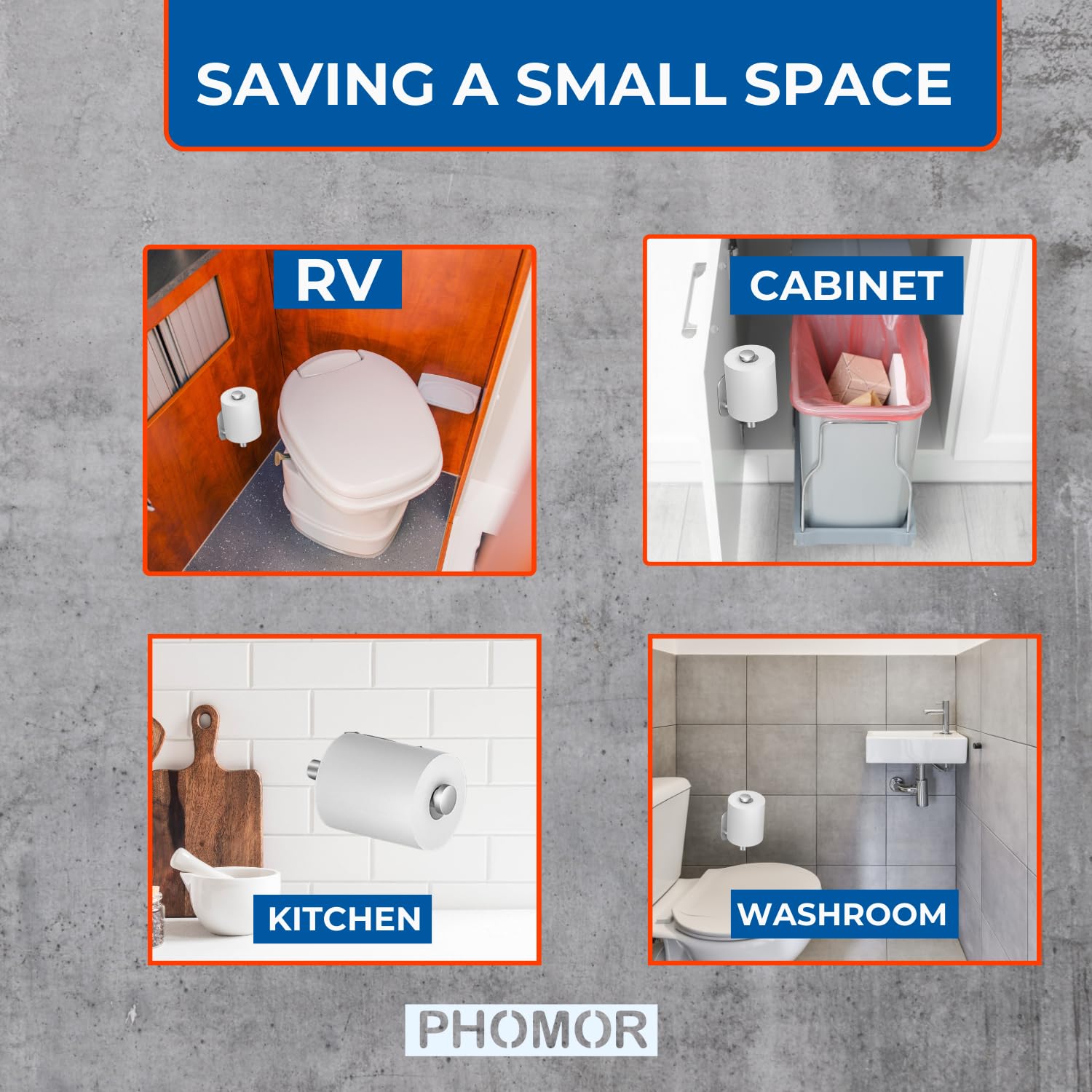 Phomor Self-Adhesive Toilet Paper Holder: No Drilling, Stainless Steel, Brushed, Silver Finish, Rust And Water Resistance