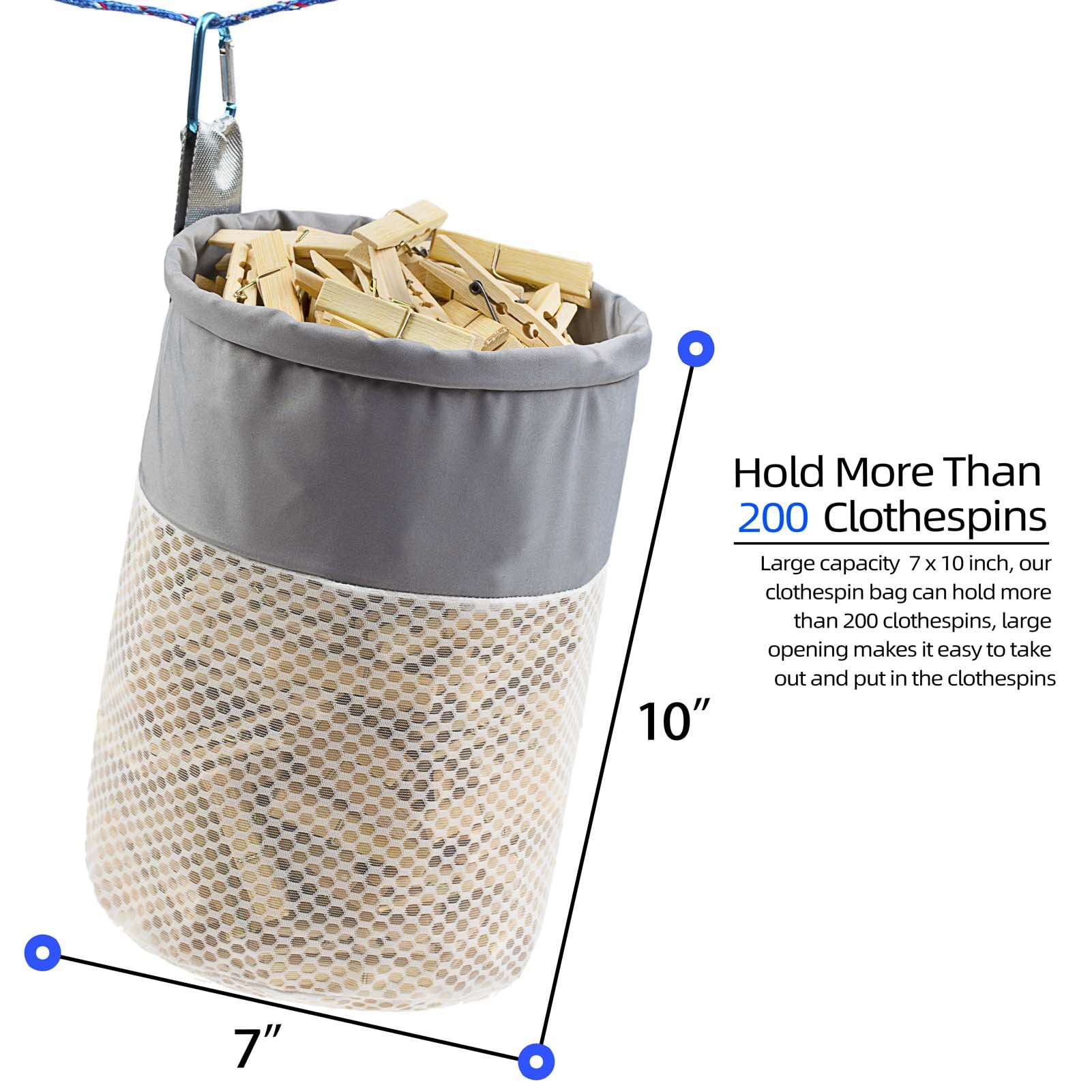 Mesh Clothespin Bag Holder Outside, Ventilation And Moisture Resistance, Multiple Hanging Methods Clothes Pin Bag With Drawstrin