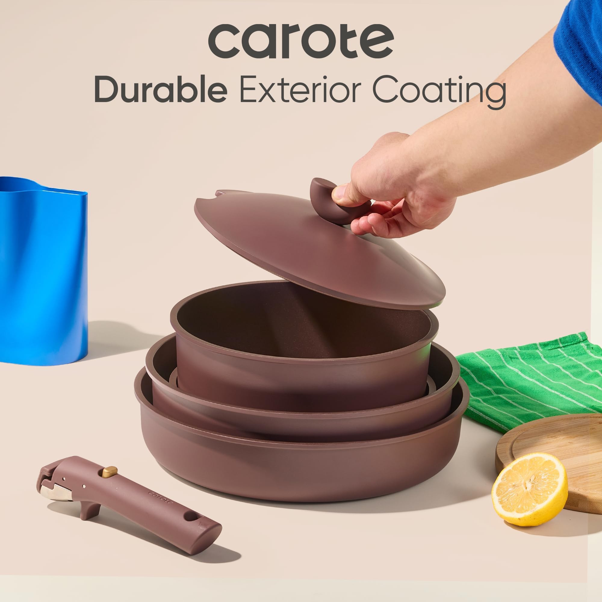 CAROTE 17pcs Pots and Pans Set Non Stick, Gift Set Nonstick Cookware Die-cast Aluminum Detachable Handle, Dishwasher/Oven Safe,