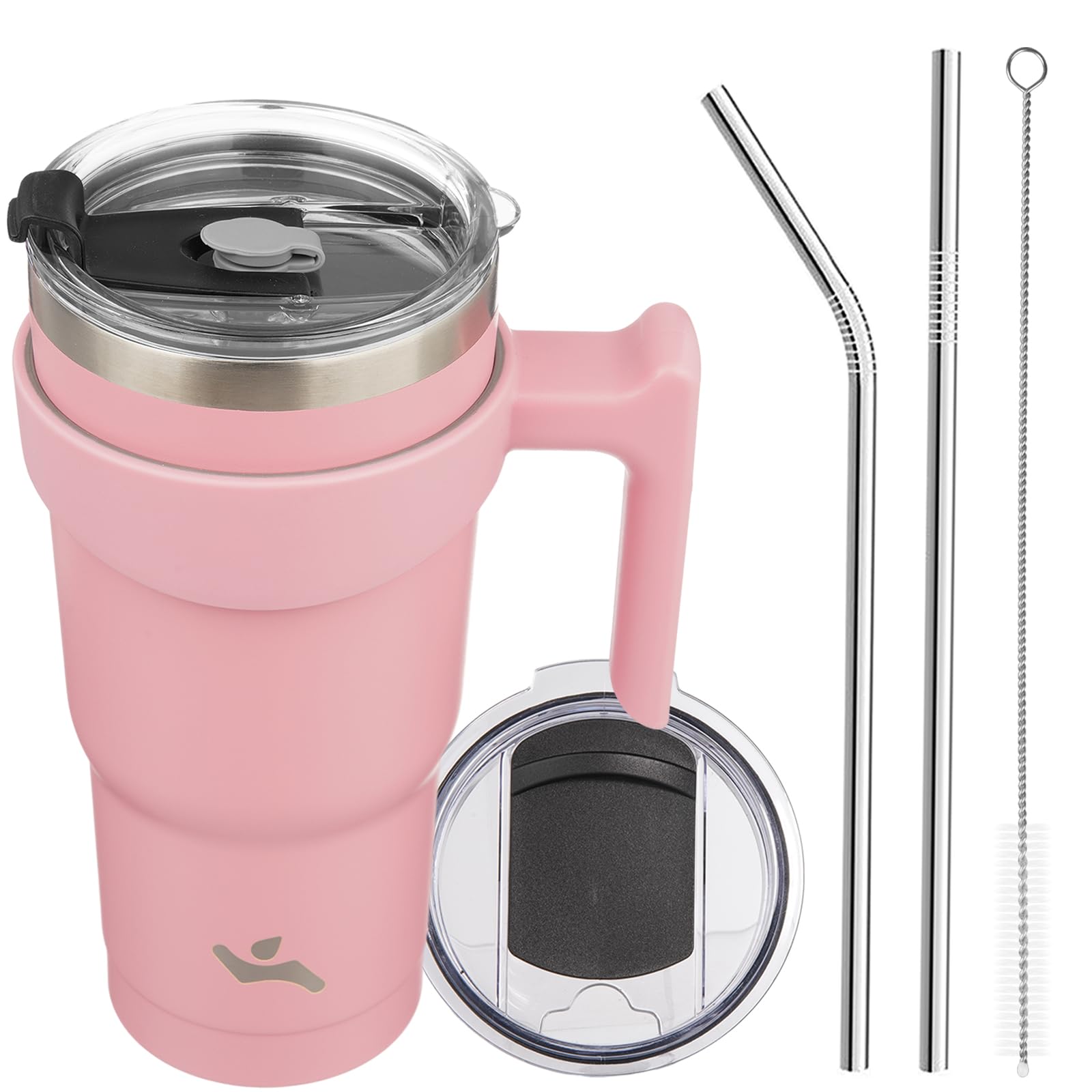 Konokyo 20 oz Tumbler with Handle and 2 Straw 2 Lid, Insulated Water Bottle Stainless Steel Vacuum Cup Reusable Travel Mug, Ligh