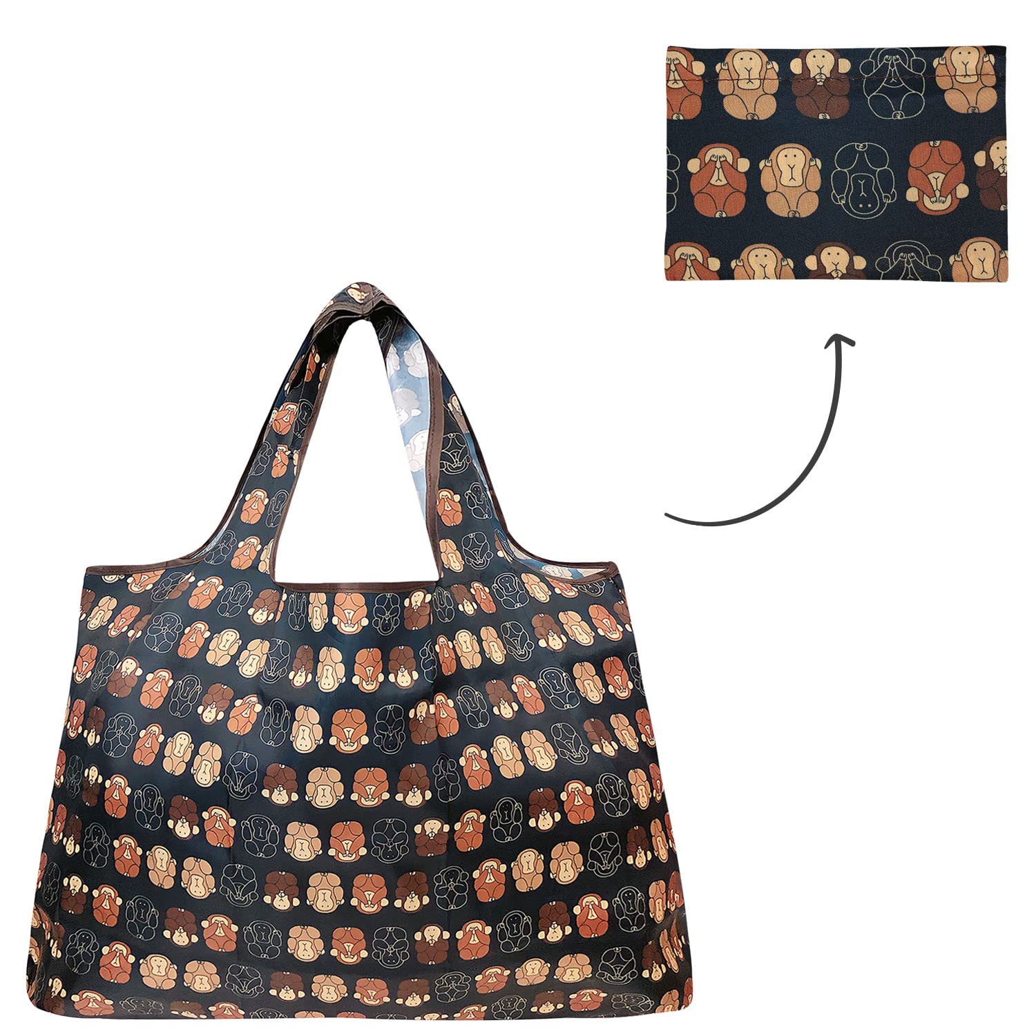 Allydrew Large Foldable Tote Nylon Reusable Grocery Bags, Monkey Business
