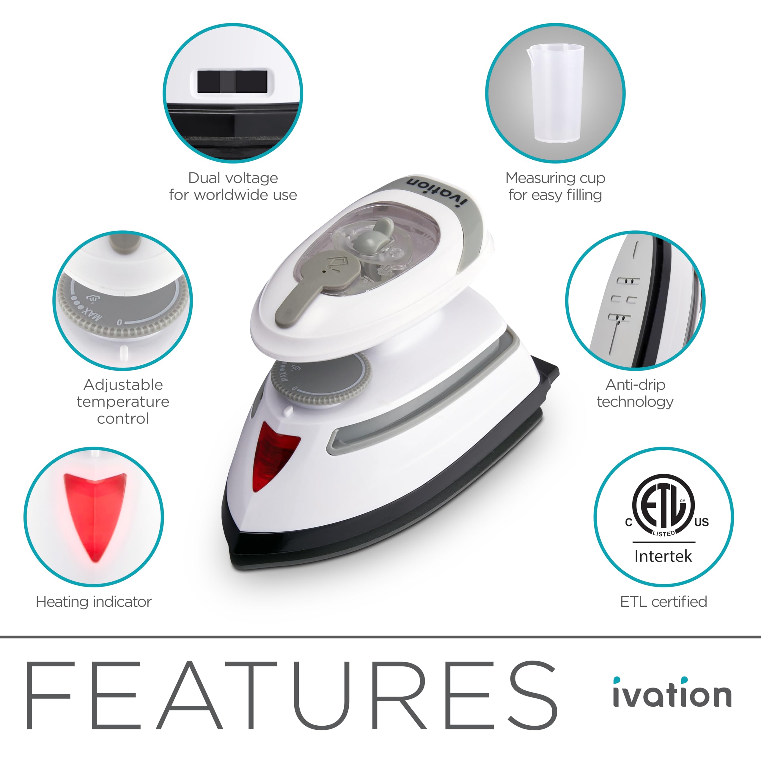 Ivation Travel Steam Iron | Mini Dual Voltage Dry Iron & Clothes Steamer With Nonstick Soleplate, Temperature Control & Indicato