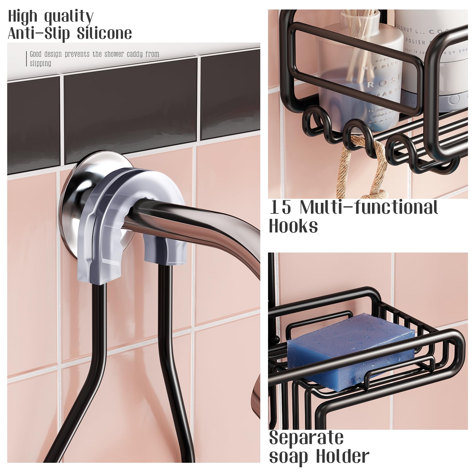 Skyapex Shower Caddy Hanging Bathroom Organizer: Over Head Adjustable Rack For Tall Showerhead - Extra Large Storage Shelf For B