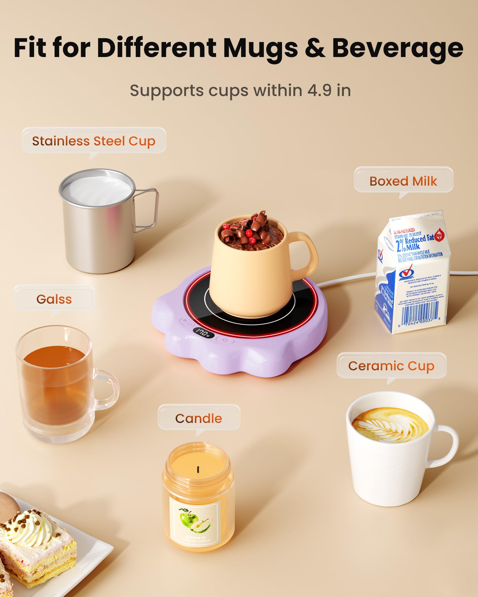 Gaiatop Mug Warmer, 50W Cute Cat Paw Cup Warmers, 3 Temp Settings, 2-10H Auto Shut Off, Coffee Accessories Keep Beverage Hot For