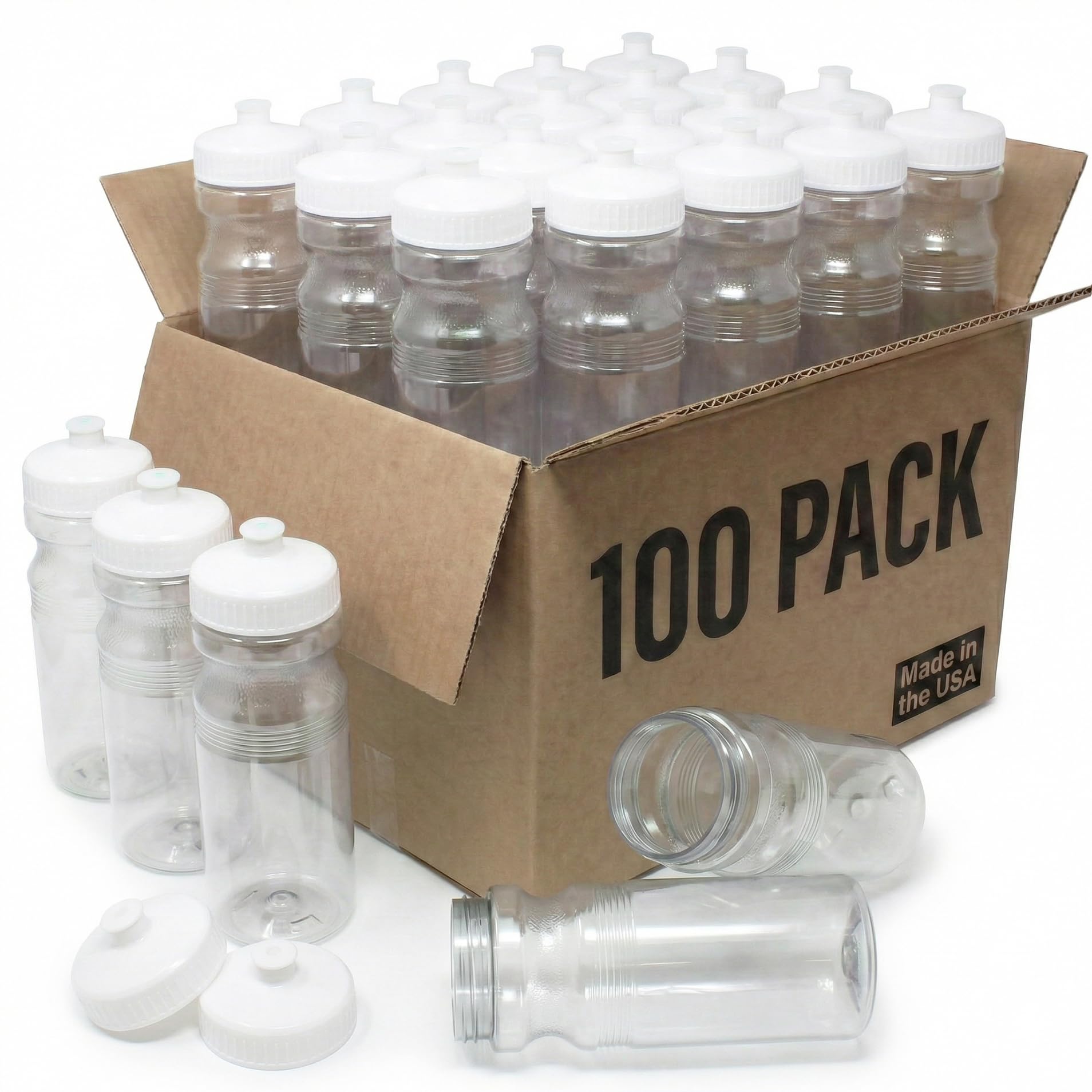 Rolling Sands Reusable Bulk Water Bottles 100 Pack - 24 Oz Sports Water Bottles, USA Made, BPA-Free, Wide Mouth for Easy Cleanin