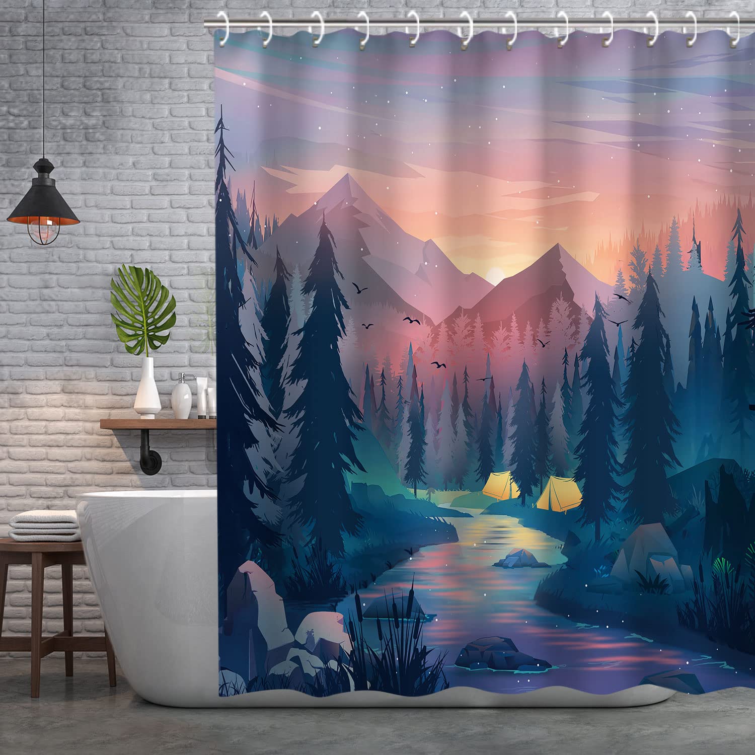 RosieLily Trippy Shower Curtain  Mountain Shower Curtain  Forest Shower Curtain  Cool Shower Curtain  Tree Shower Curtain Set with 12 Hooks  Bathroom Decor  72X72 inches