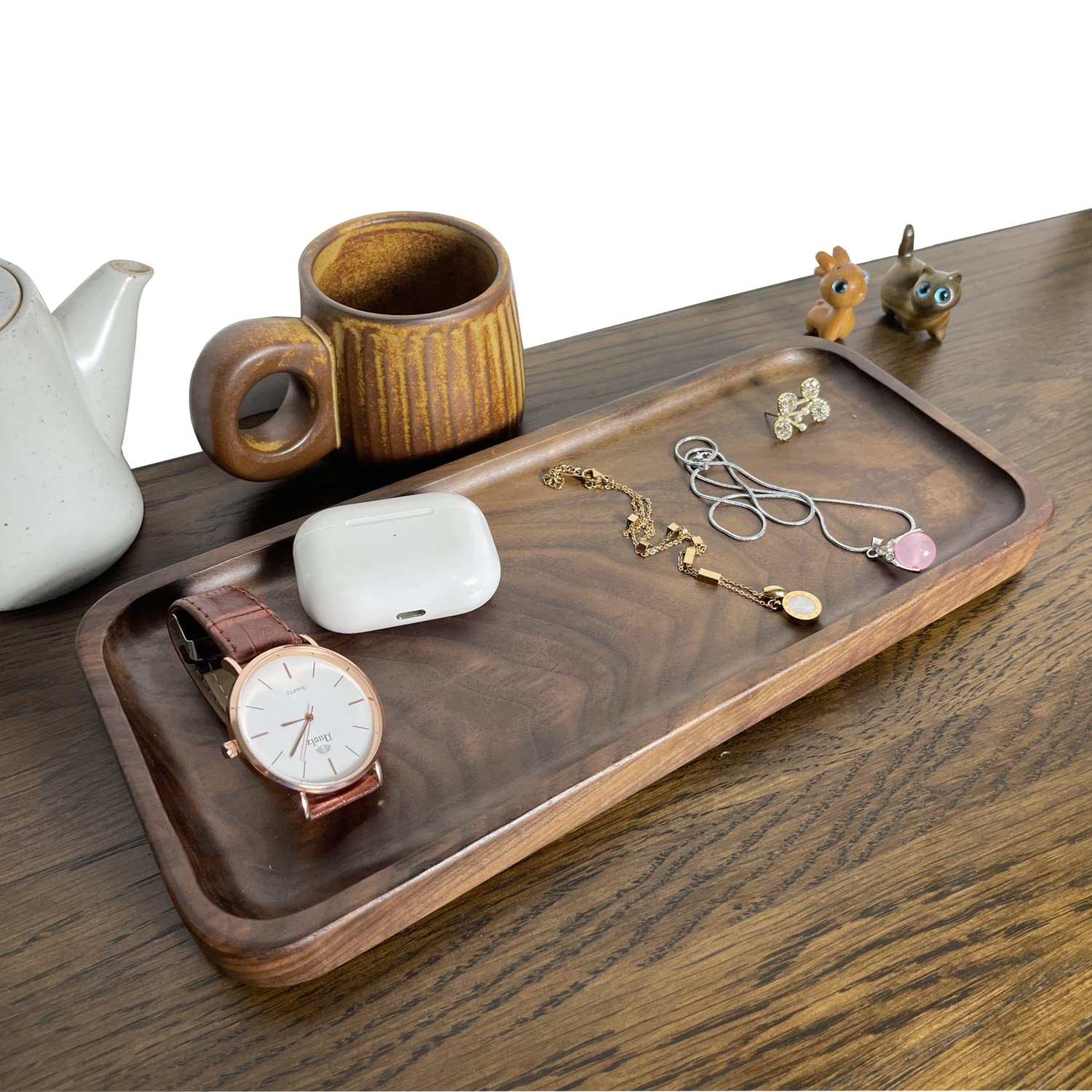 Muso Wood Walnut Serving Tray Solid Wood Small Tray Rectangle Platter Bathroom Tray Dinner Tray Tea Tray Coffee Tray (11.8 X 5 I