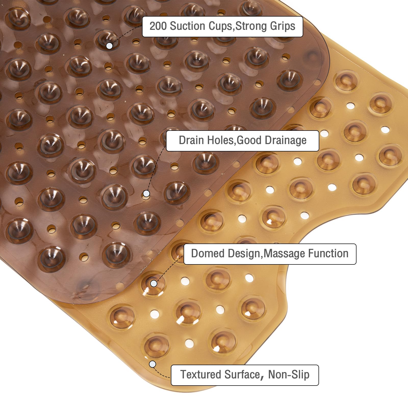 Naoloture Extra Long Bathtub Mat Non Slip, Clear Brown Soft Bath Mat For Tub 40 X 16 Inch Full Size, Bath Tub Shower Mats For Ba