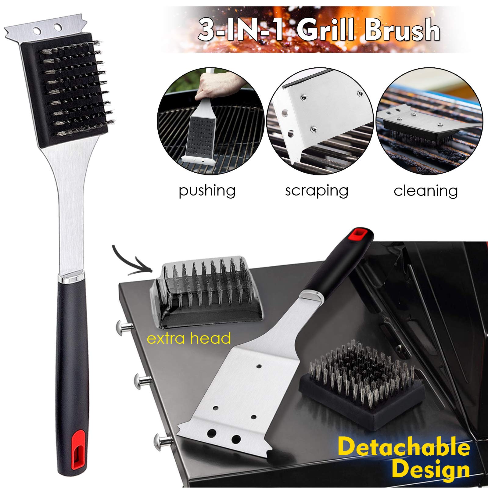 HaSteeL BBQ Grill Accessories Set of 7  Stainless Steel Grilling Tools Set with Storage Bag  Heavy Duty Grill Spatula  Tong  Fork  Basting Brush  Cleaning Brush  Dishwasher Safe & Man?s Gift