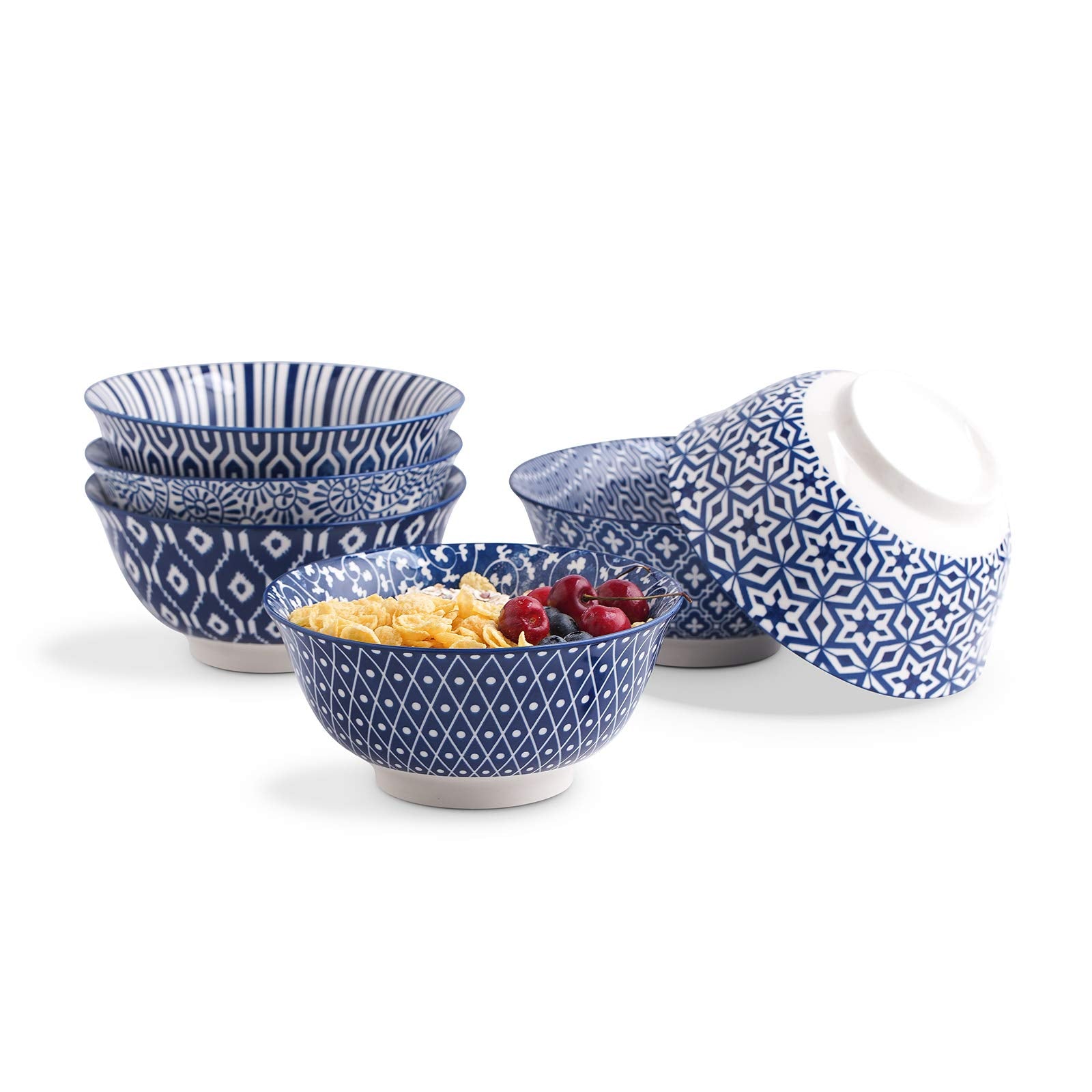 Selamica Porcelain 11oz Ice Cream Bowls Set of 6, Small Bowls, Ceramic bowls for Dessert, Ice Cream, Vintage Blue