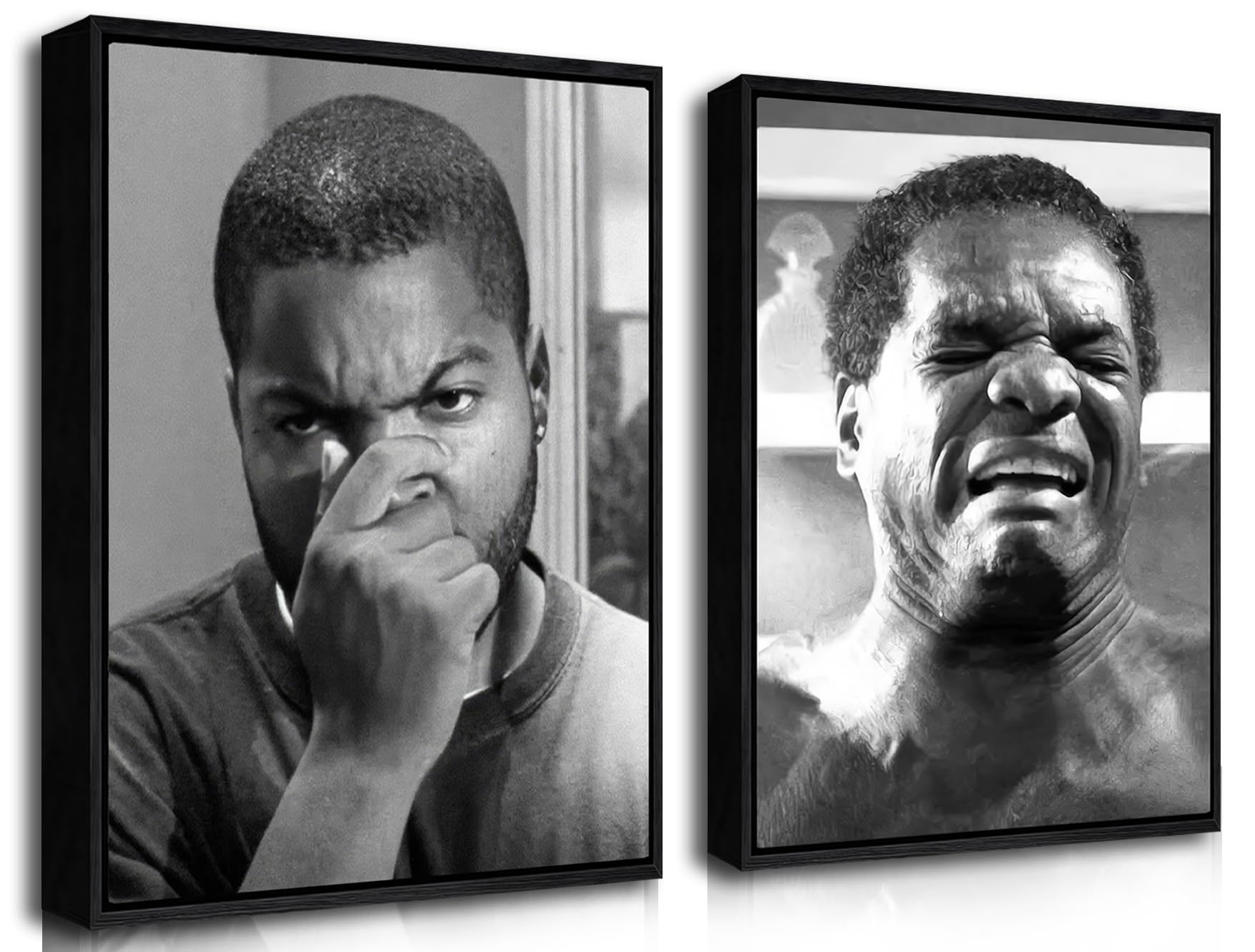 Funny Bathroom Canvas Wall Art Set Of 2 - Black Floating Frame Black And White Vintage Comedy Movies Posters, Funny Toilet Humou