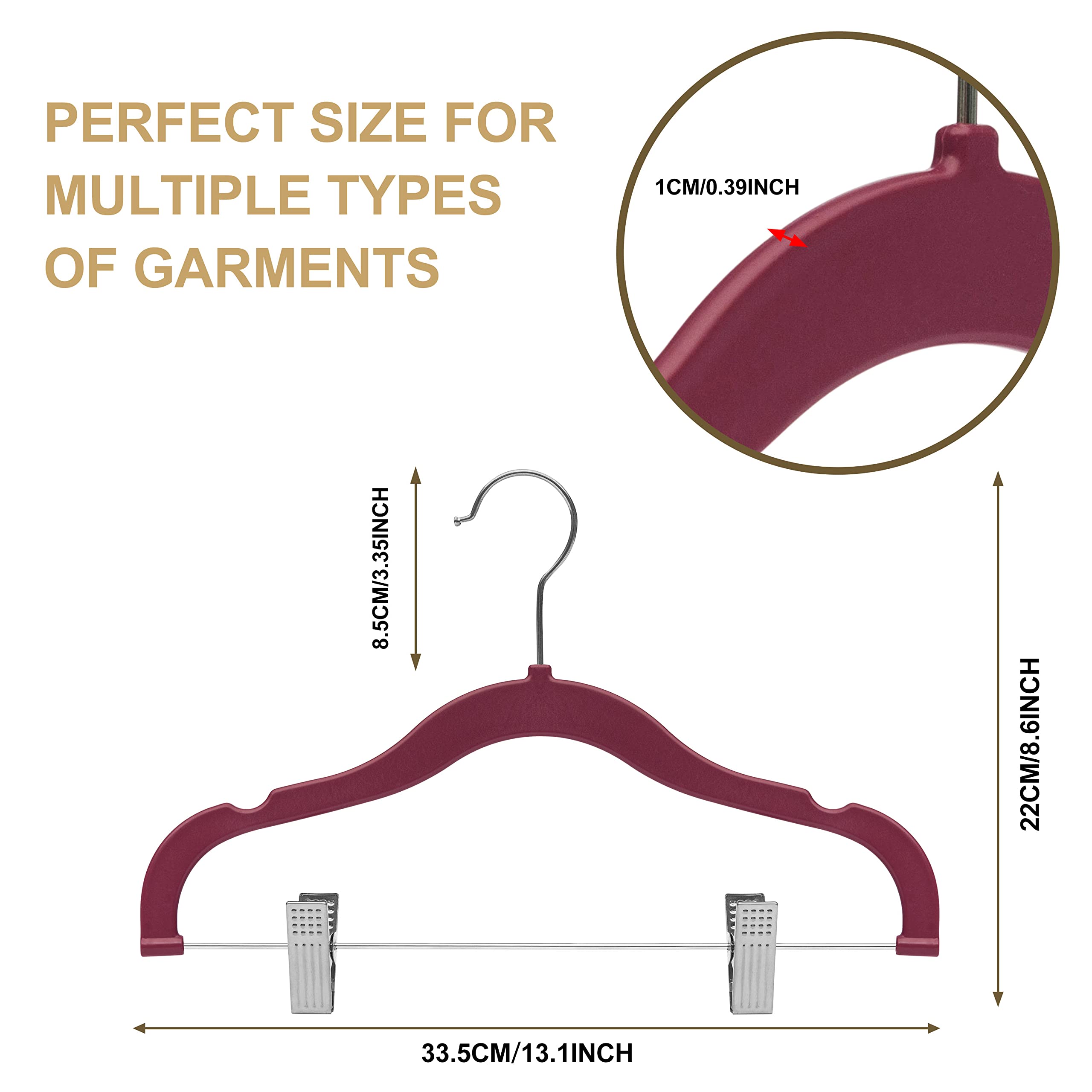 100 Quality Kids Plastic Non Velvet Non-Flocked Thin Compact Skirt Pant Coat Hangers With Metal Clips For Skirts Pants Blouses 3