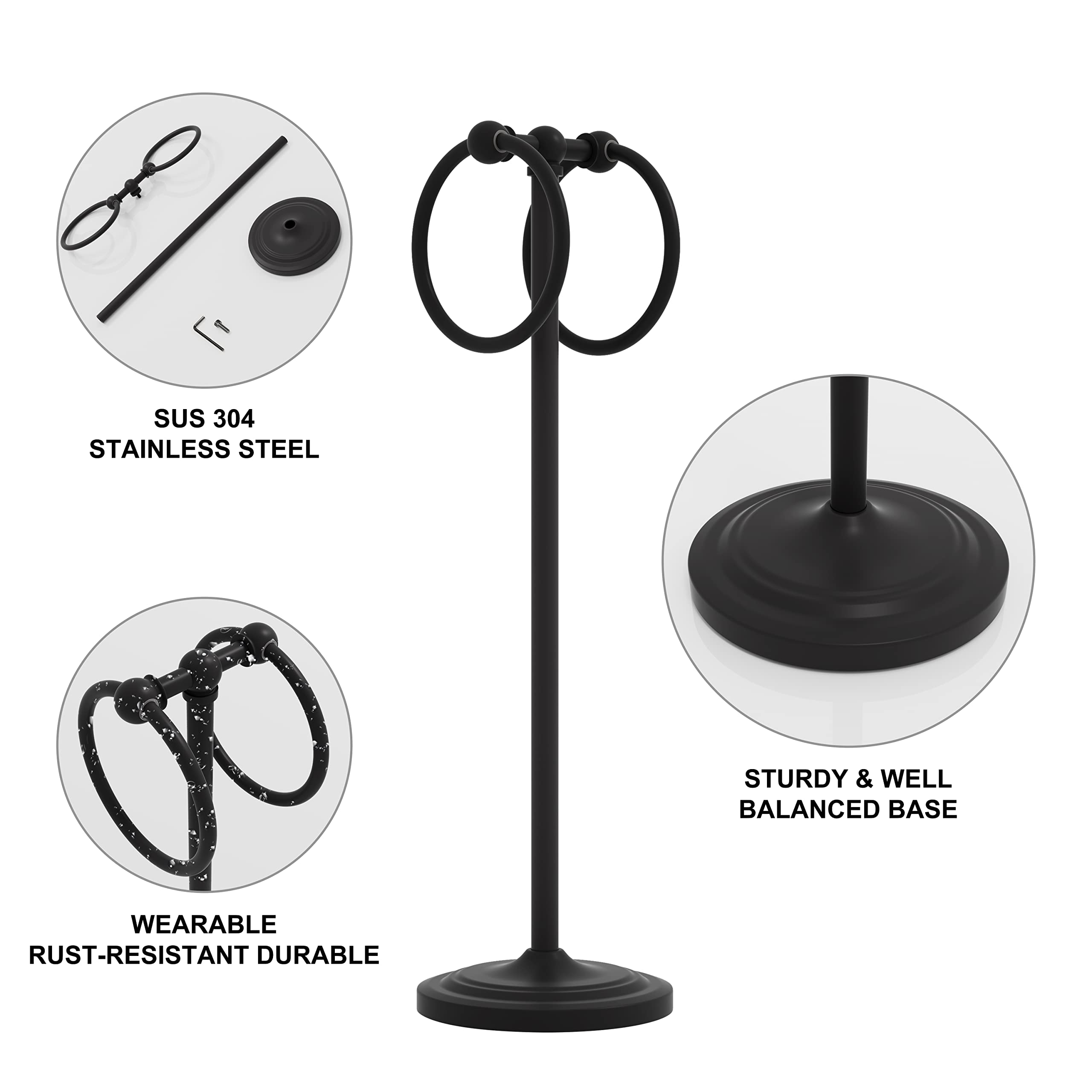 BGL Hand Towel Holder Stand for Bathroom  Hand Towel Stand for Bathroom Counter  Free Standing Towel Racks for Bathroom with Weighted Base Matte Black